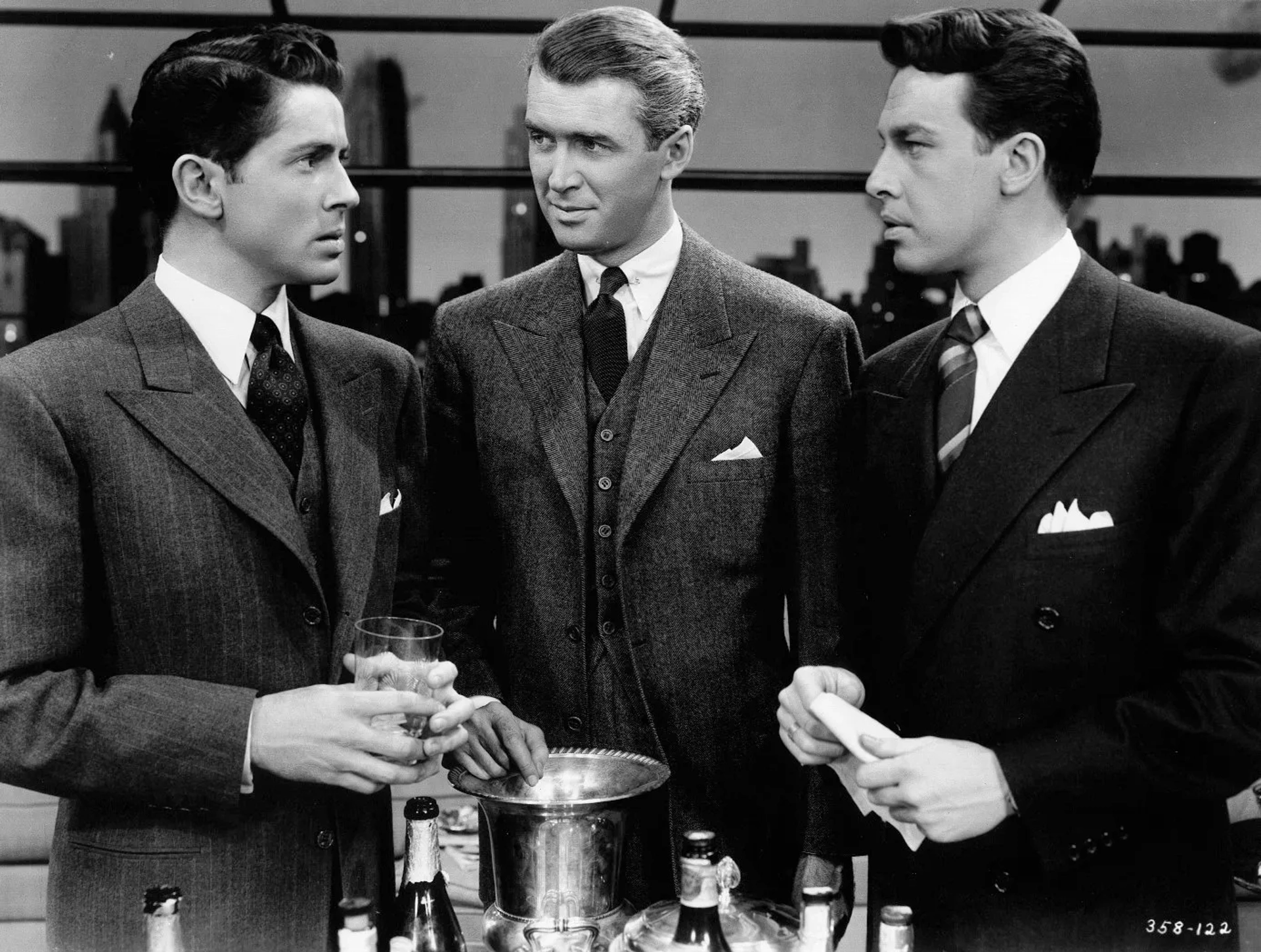 James Stewart, John Dall, and Farley Granger in Rope (1948)