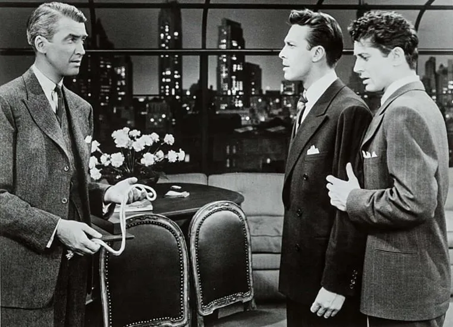 James Stewart, John Dall, and Farley Granger in Rope (1948)