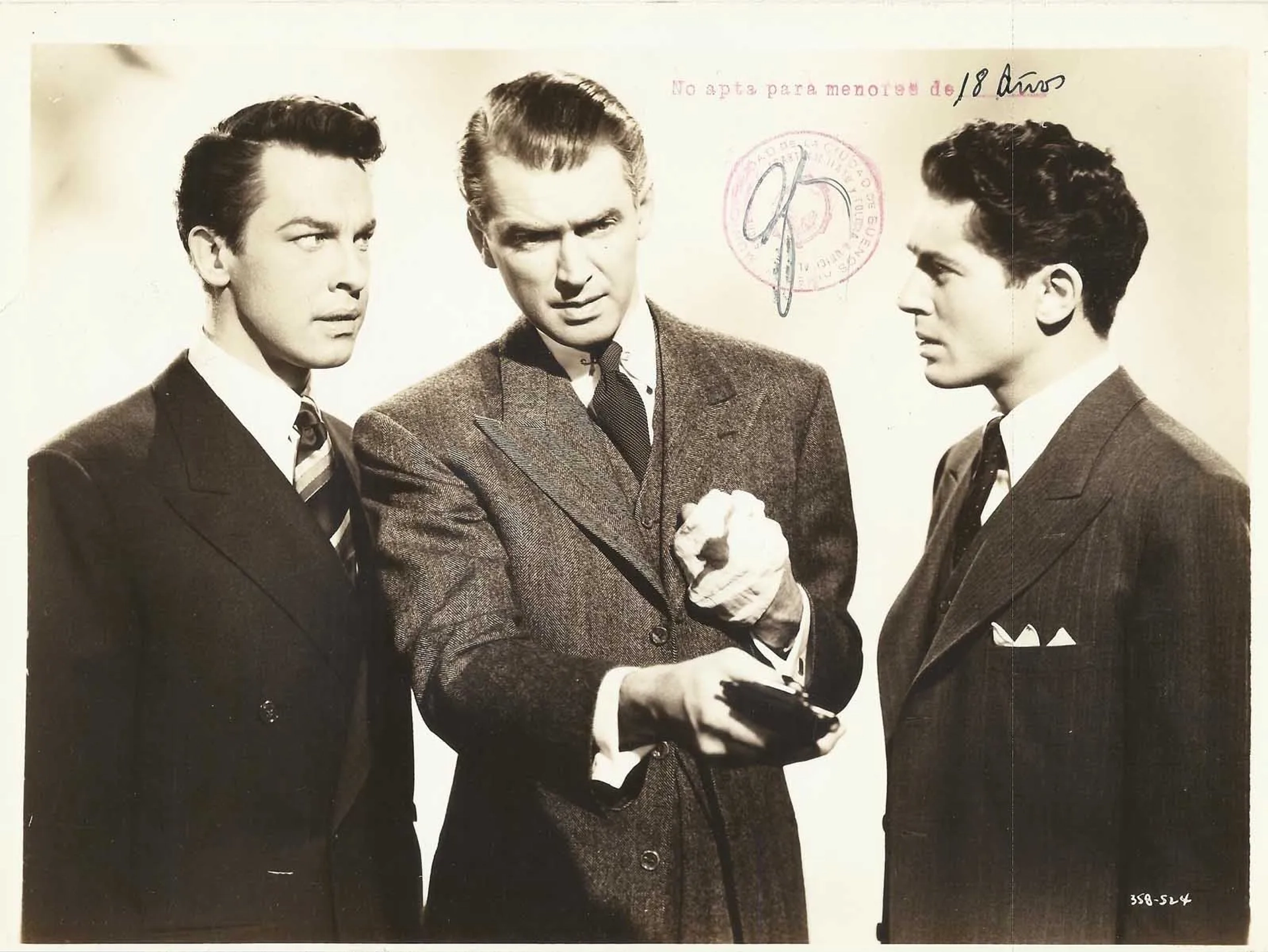 James Stewart, John Dall, and Farley Granger in Rope (1948)