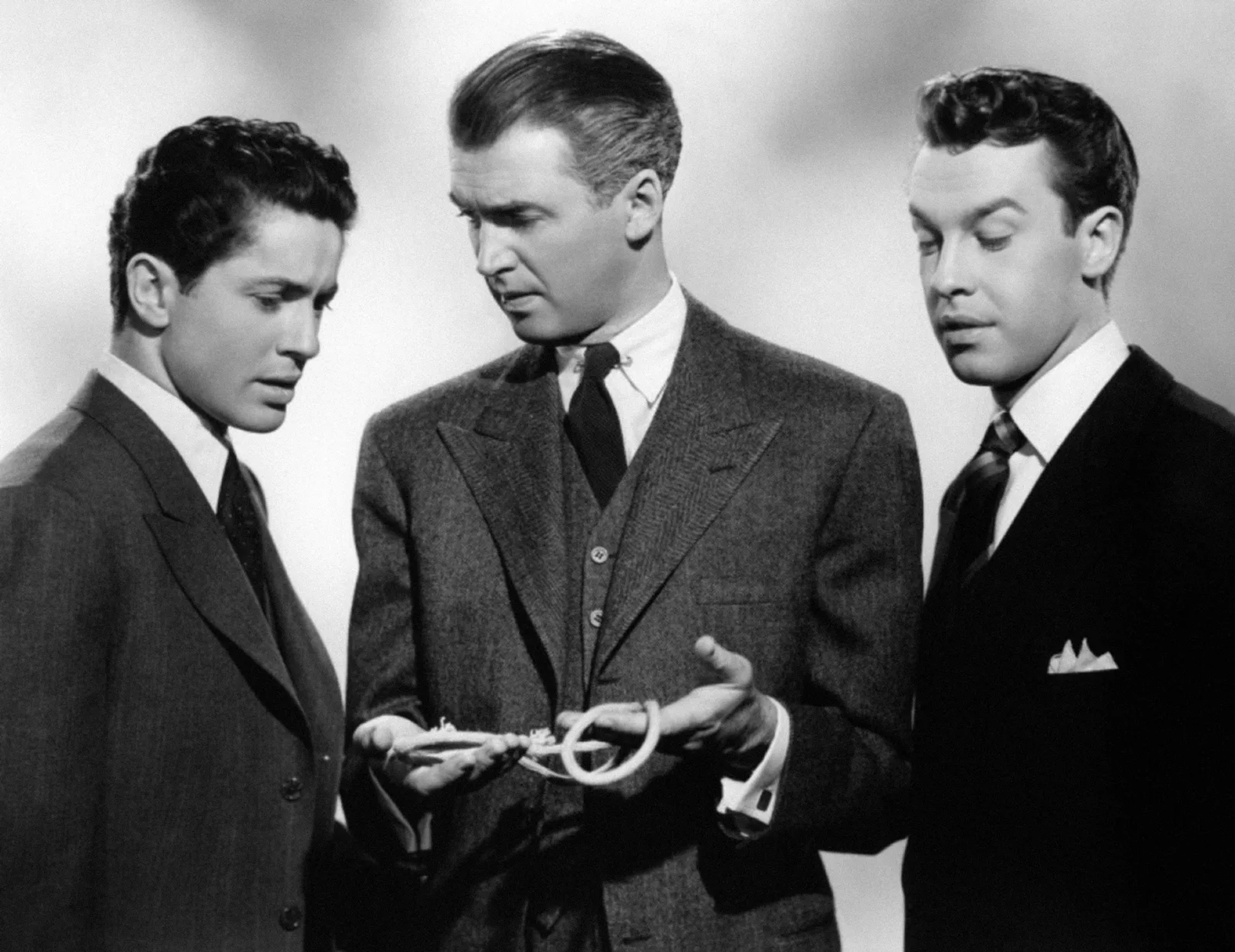 James Stewart, John Dall, and Farley Granger in Rope (1948)