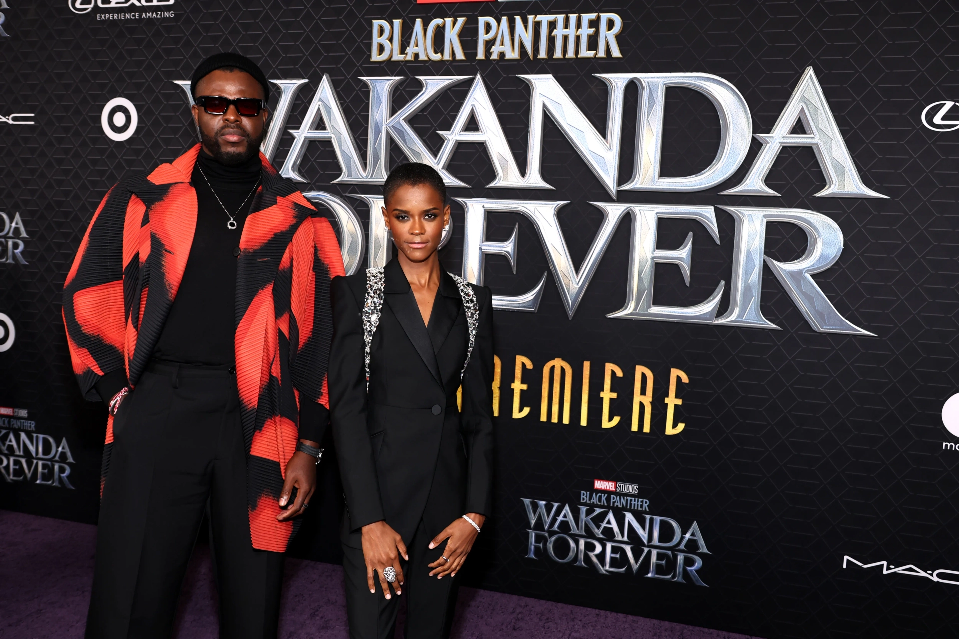 Letitia Wright and Winston Duke at an event for Black Panther: Wakanda Forever (2022)