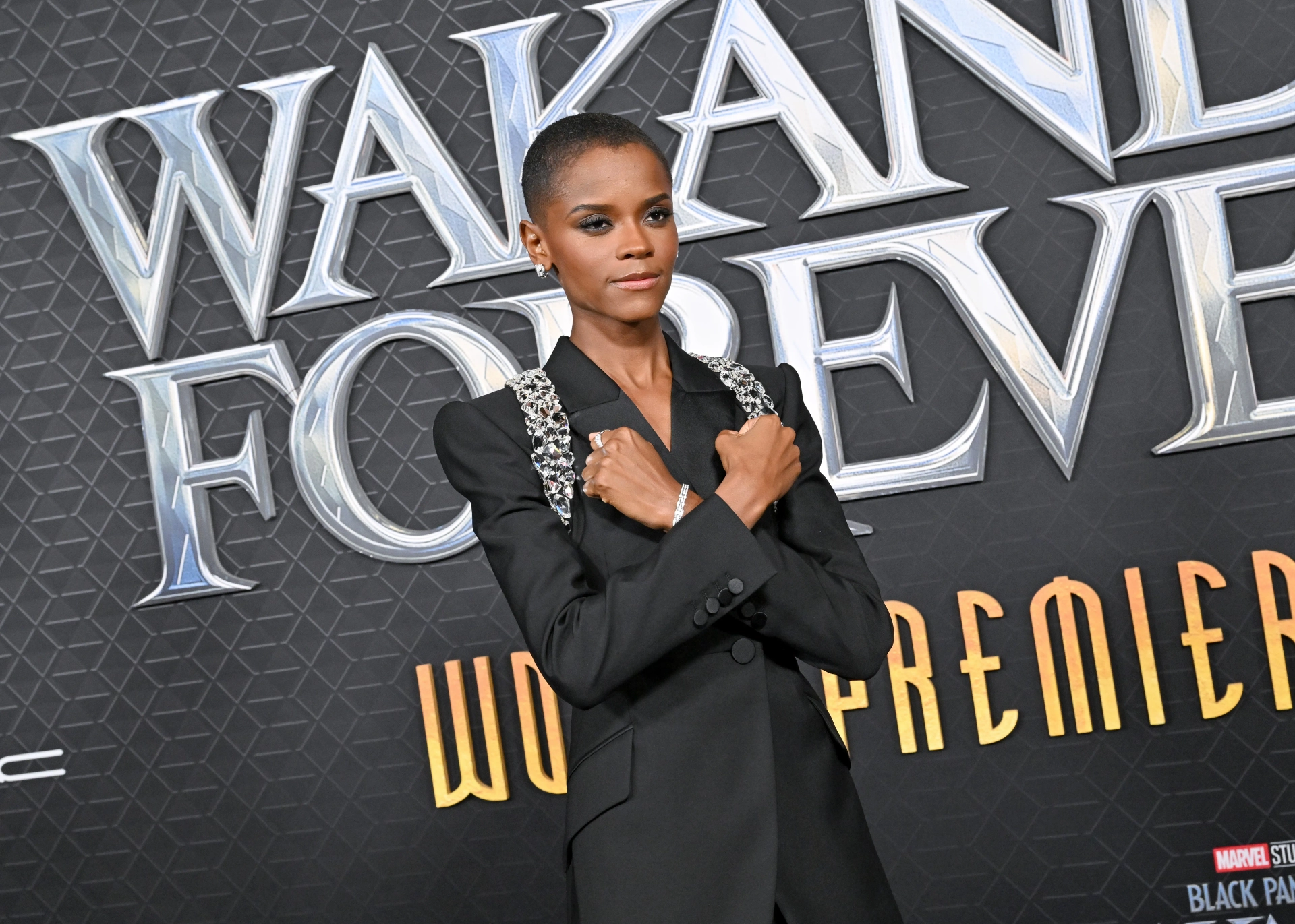 Letitia Wright at an event for Black Panther: Wakanda Forever (2022)