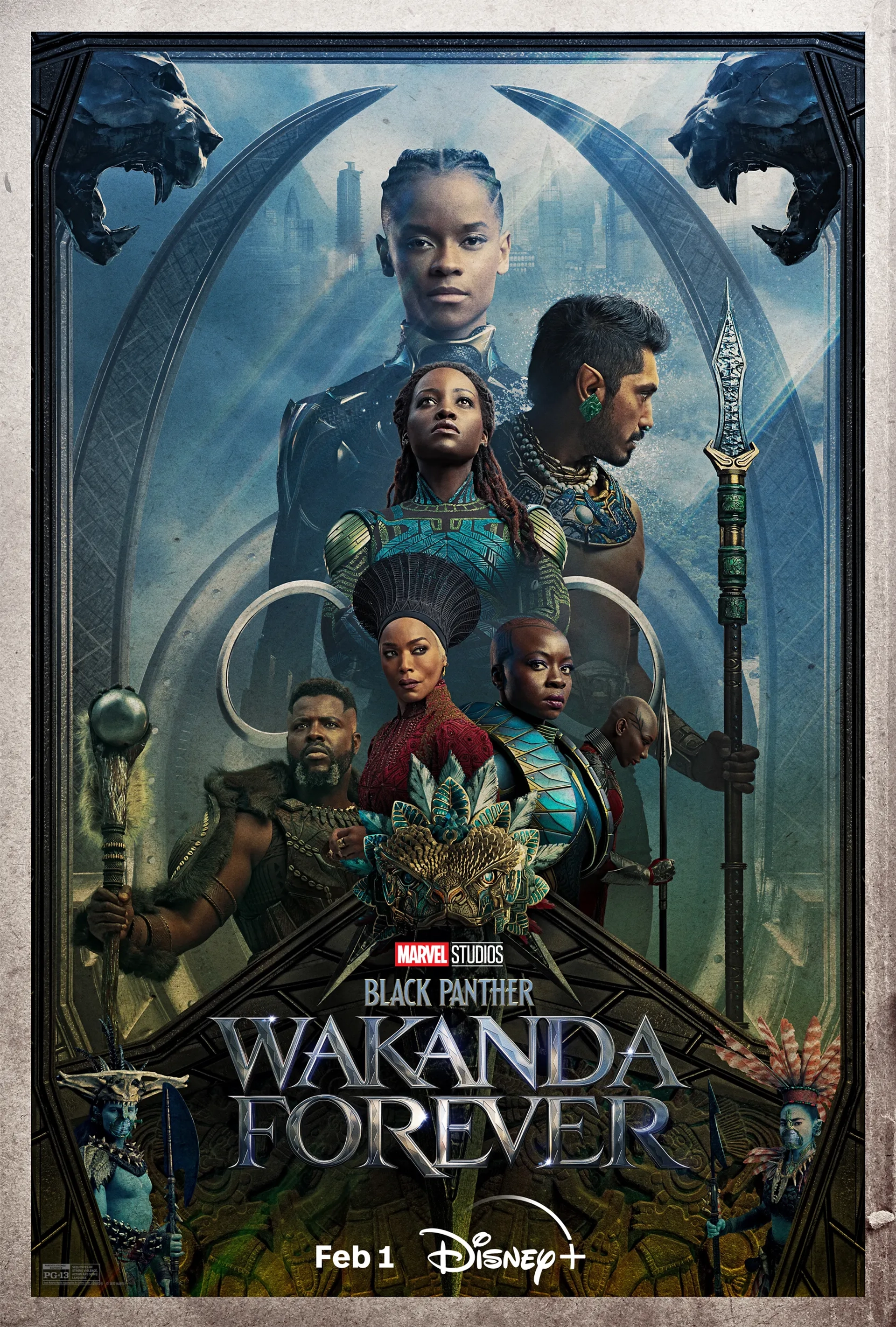 Angela Bassett, Florence Kasumba, Danai Gurira, Lupita Nyong'o, Tenoch Huerta, Alex Livinalli, Michaela Coel, Letitia Wright, Mabel Cadena, and Winston Duke in Black Panther: Wakanda Forever (2022)