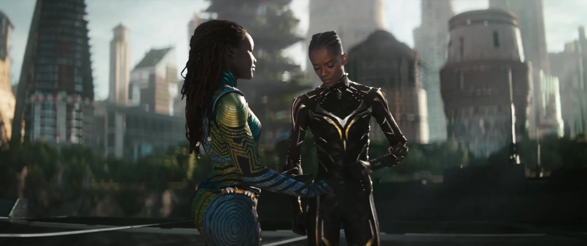 Letitia Wright and Dominique Thorne in Black Panther: Wakanda Forever (2022)