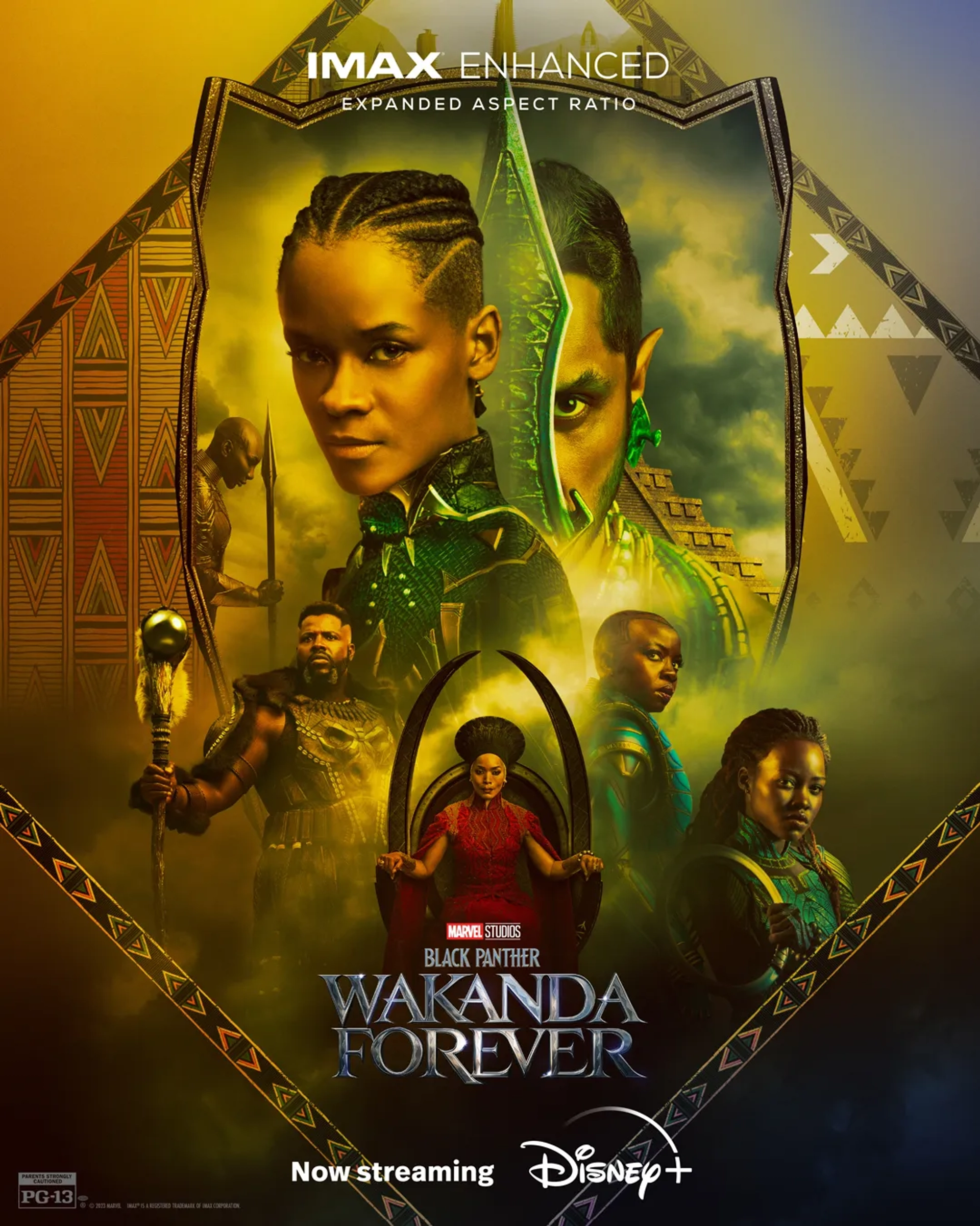 Angela Bassett, Danai Gurira, Lupita Nyong'o, Tenoch Huerta, Michaela Coel, Letitia Wright, and Winston Duke in Black Panther: Wakanda Forever (2022)