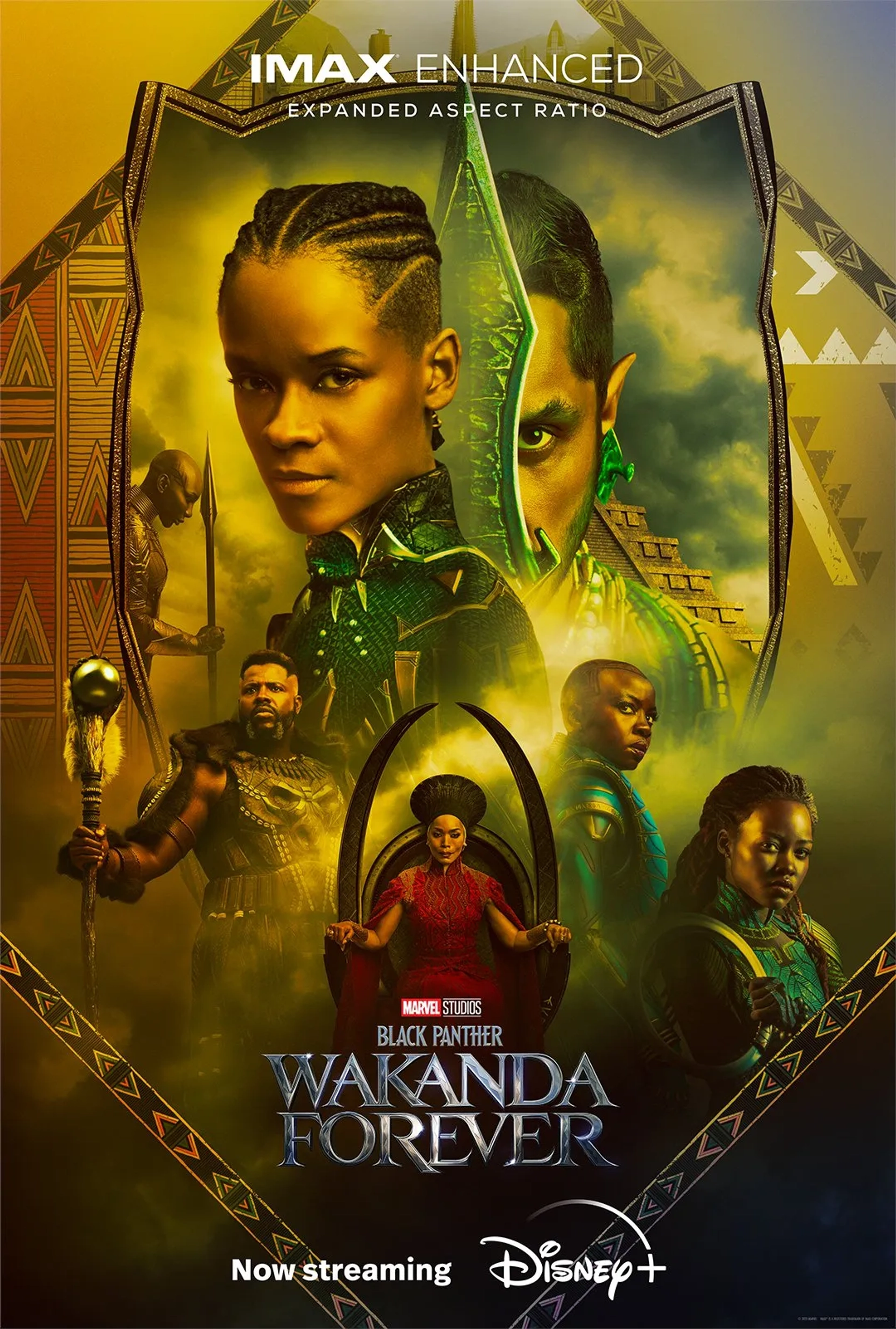 Angela Bassett, Danai Gurira, Lupita Nyong'o, Tenoch Huerta, Michaela Coel, Letitia Wright, and Winston Duke in Black Panther: Wakanda Forever (2022)