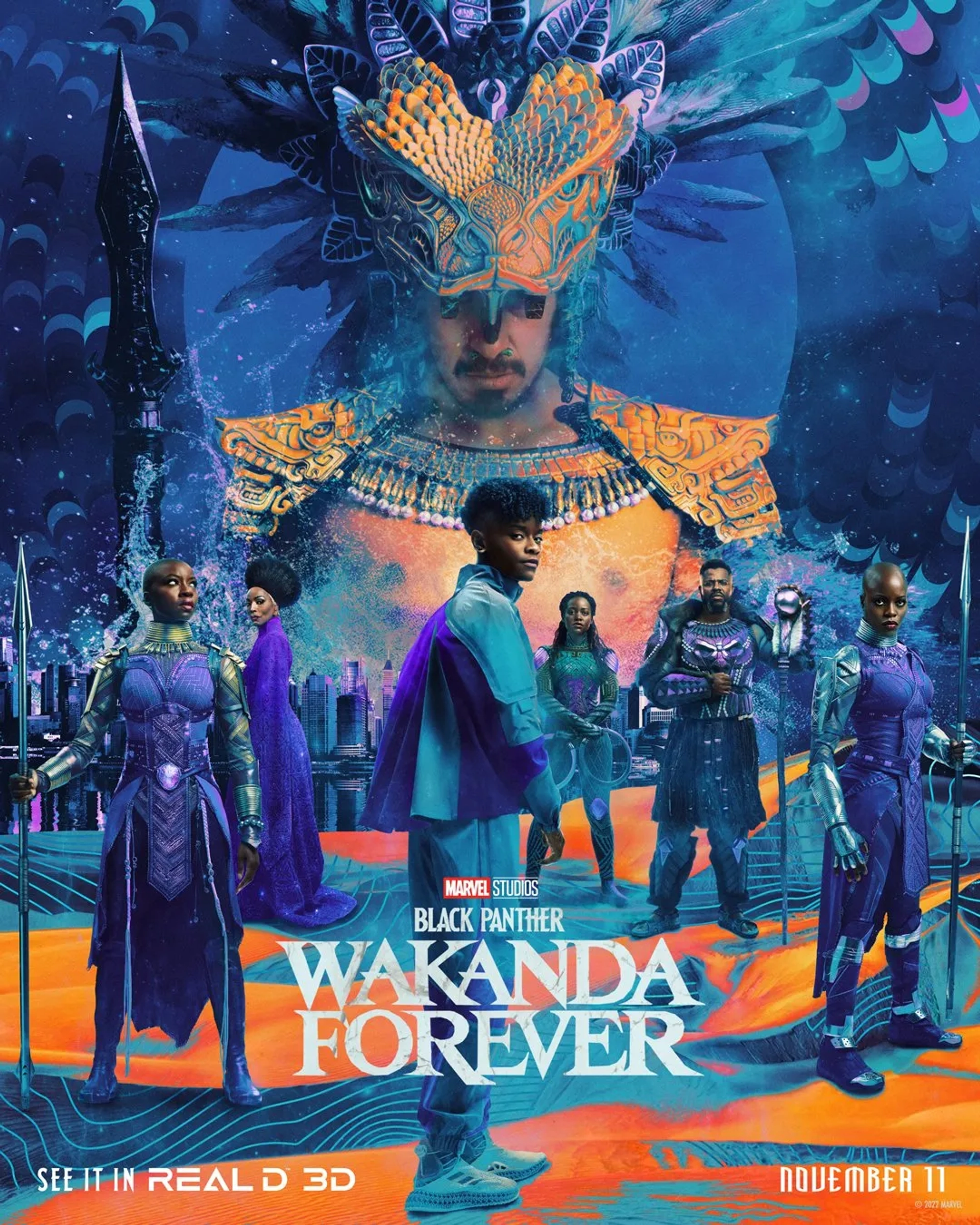 Angela Bassett, Florence Kasumba, Danai Gurira, Lupita Nyong'o, Tenoch Huerta, Letitia Wright, and Winston Duke in Black Panther: Wakanda Forever (2022)