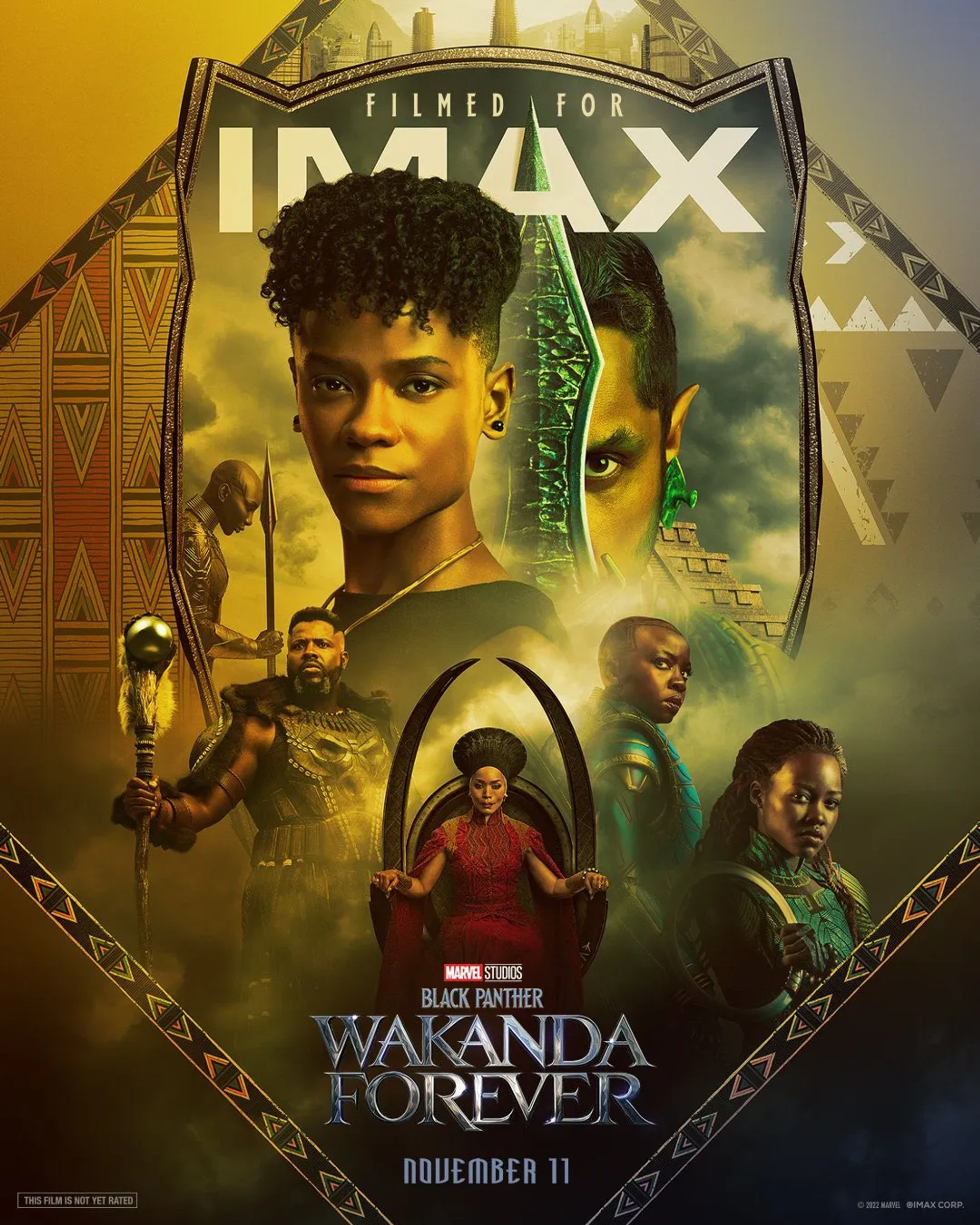 Angela Bassett, Danai Gurira, Lupita Nyong'o, Tenoch Huerta, Michaela Coel, Letitia Wright, and Winston Duke in Black Panther: Wakanda Forever (2022)