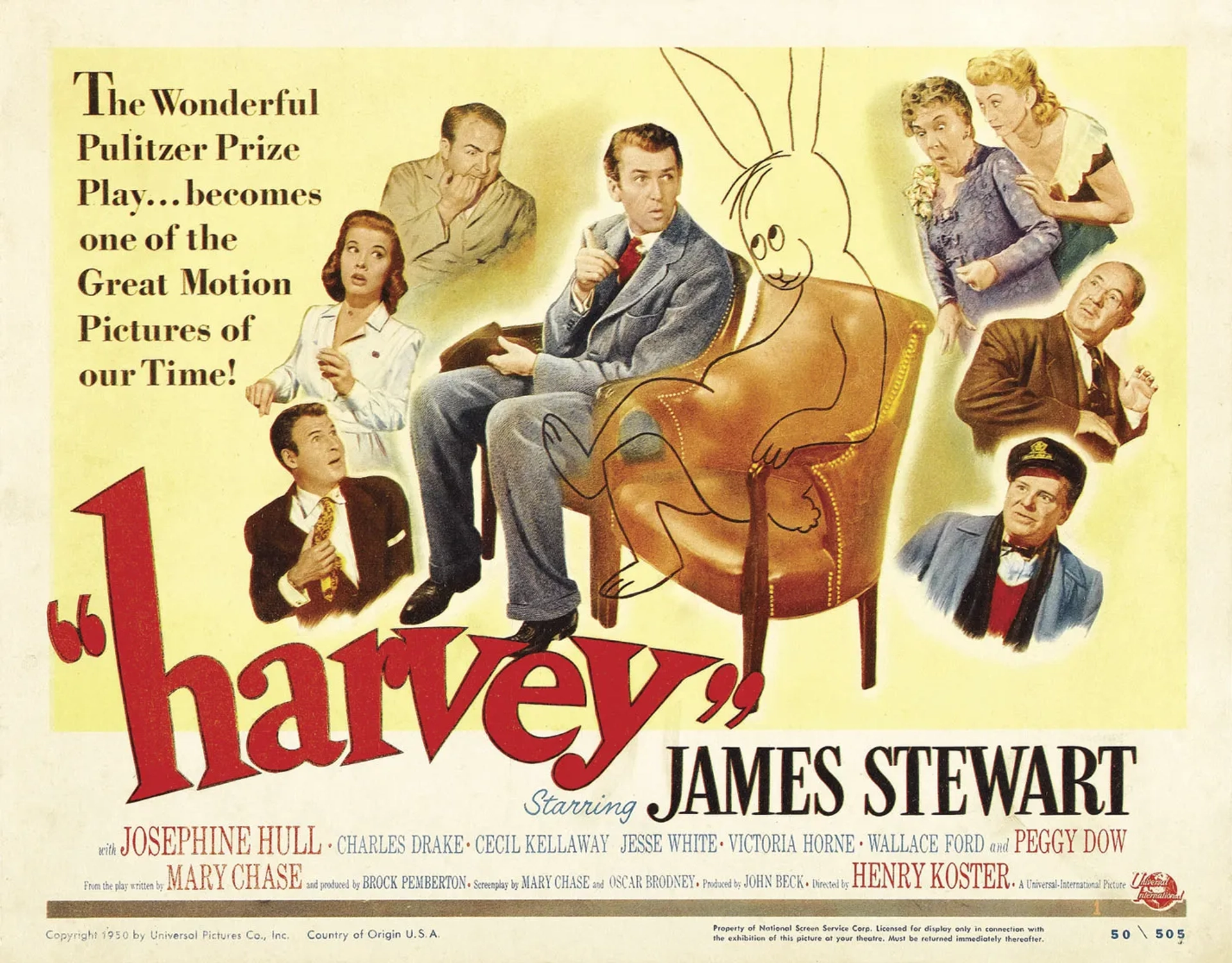 James Stewart, Nana Bryant, Peggy Dow, Charles Drake, Wallace Ford, Victoria Horne, Josephine Hull, and Cecil Kellaway in Harvey (1950)