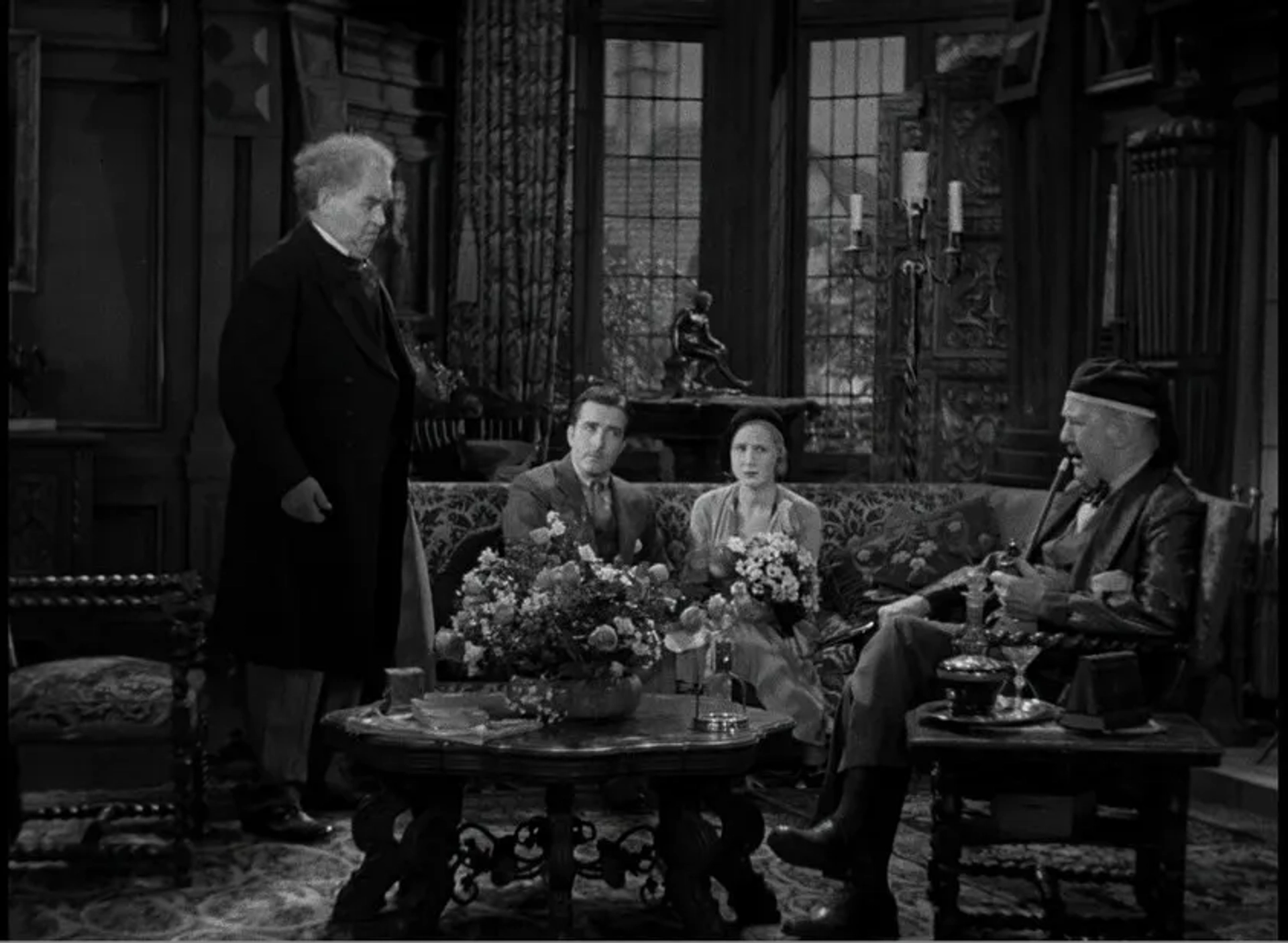 Lionel Belmore, John Boles, Mae Clarke, and Frederick Kerr in Frankenstein (1931)