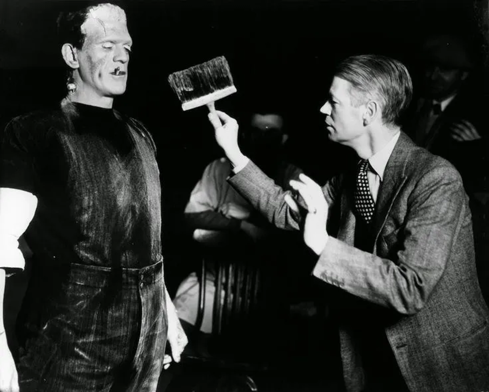 Boris Karloff and James Whale in Frankenstein (1931)