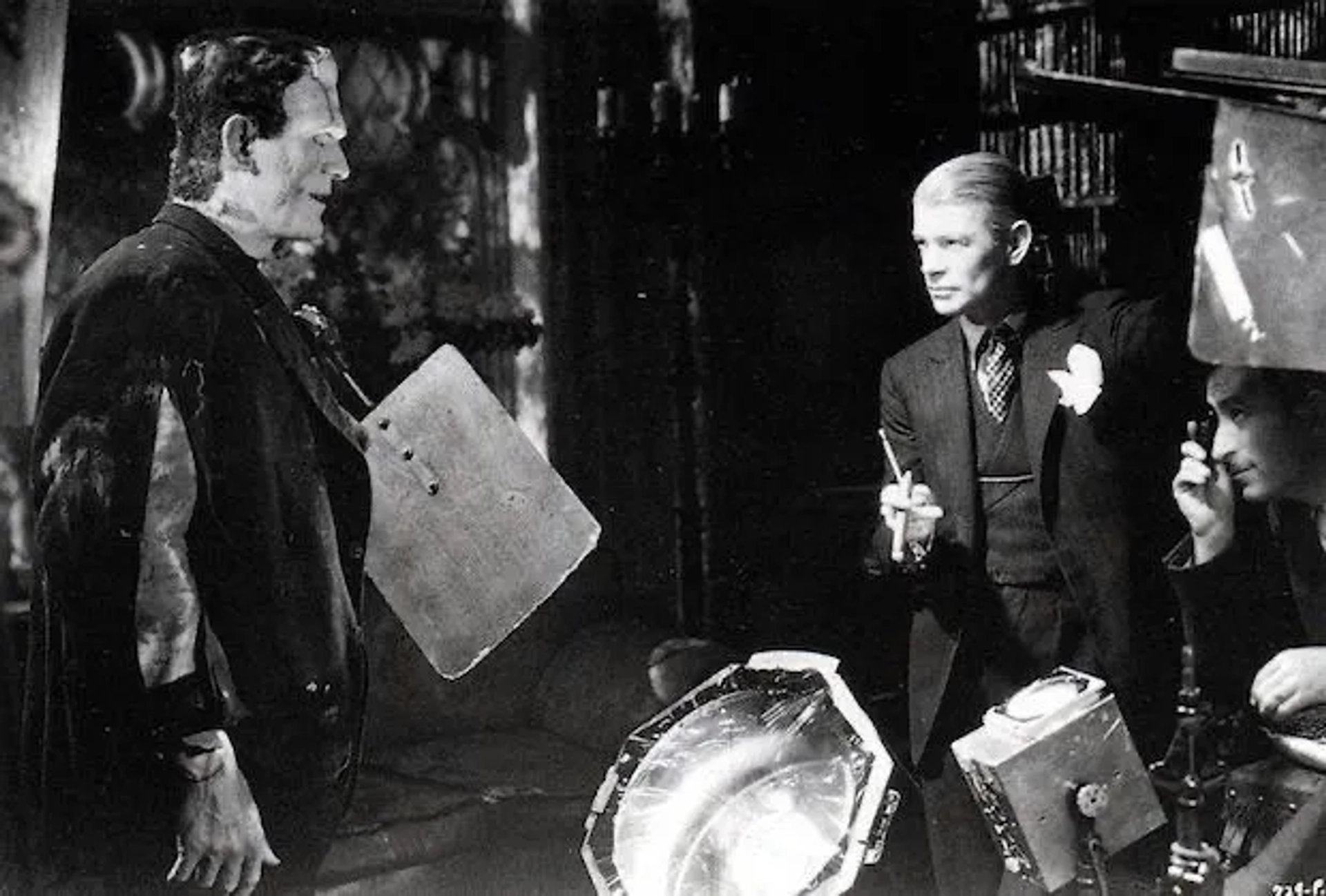 Boris Karloff and James Whale in Frankenstein (1931)