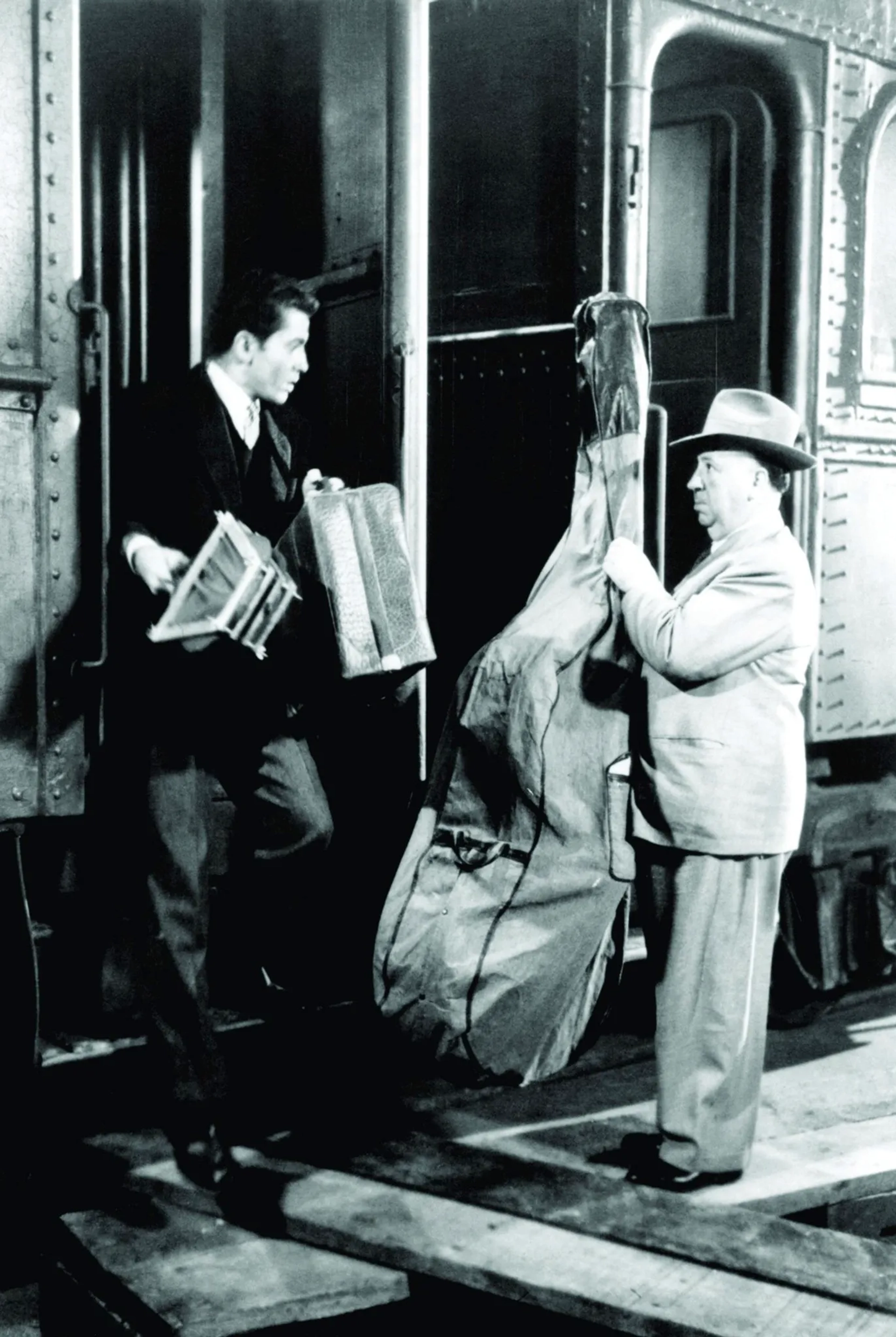 Alfred Hitchcock and Farley Granger in Strangers on a Train (1951)