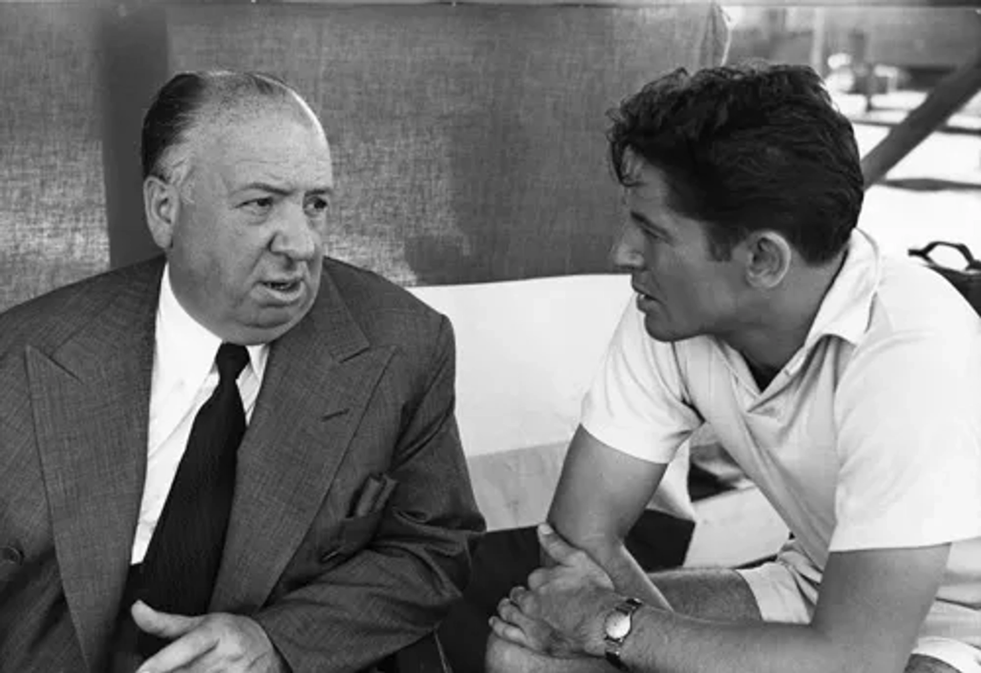 Alfred Hitchcock and Farley Granger in Strangers on a Train (1951)