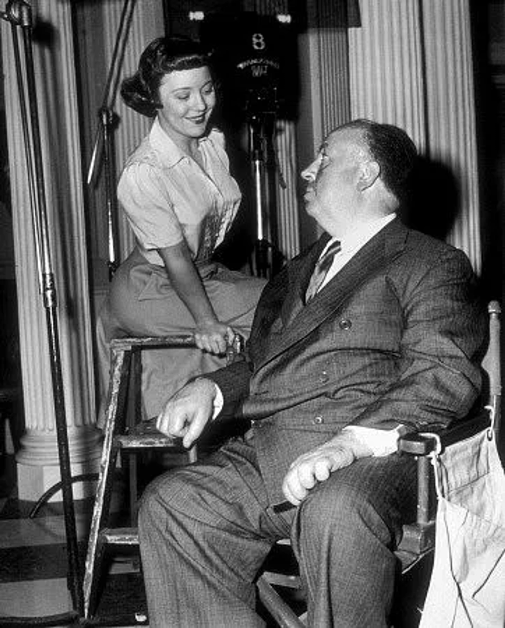 Alfred Hitchcock andhis daughter Patricia on the set of "Strangers On A Train," 1951.