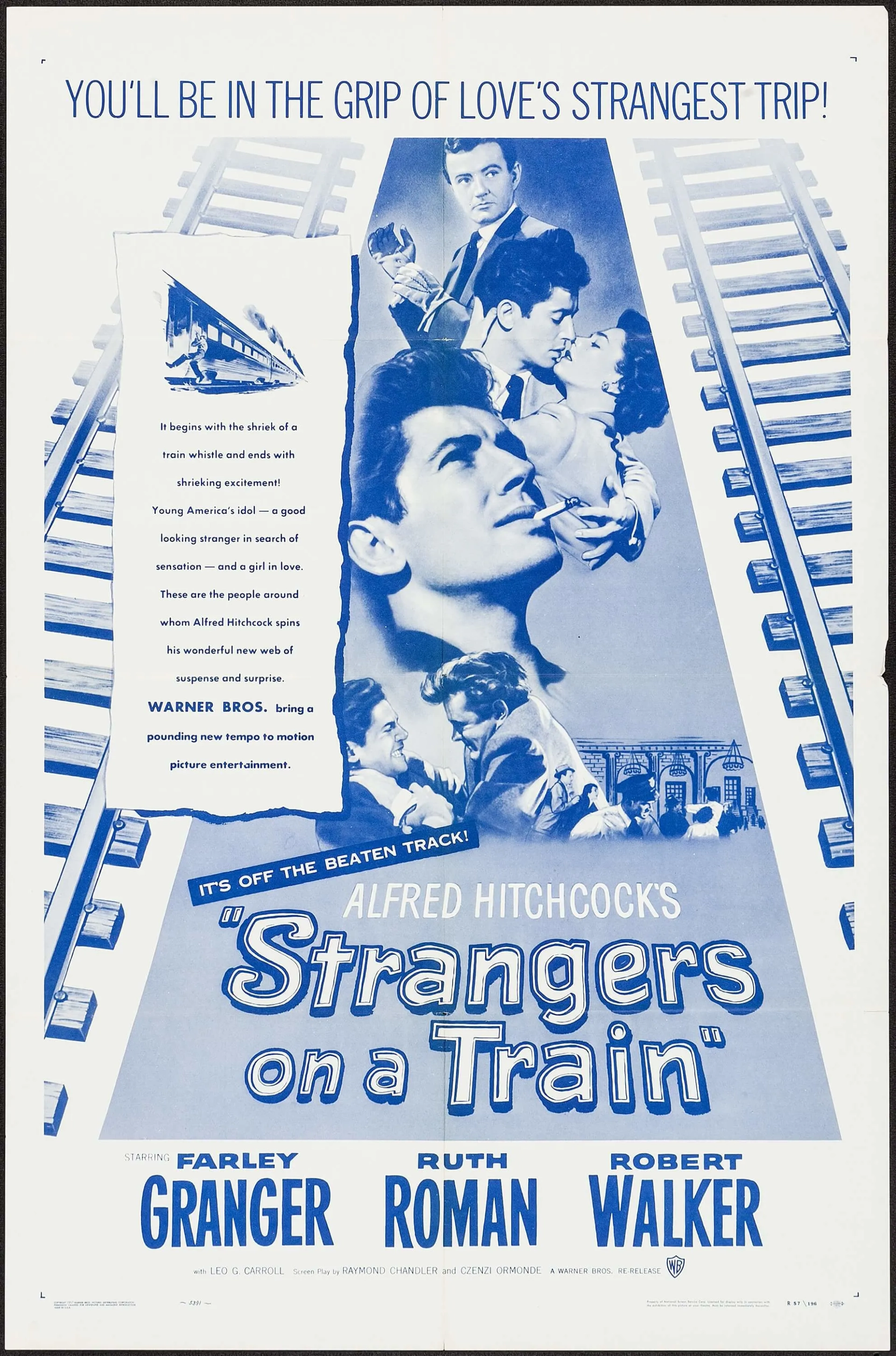 Farley Granger, Ruth Roman, and Robert Walker in Strangers on a Train (1951)