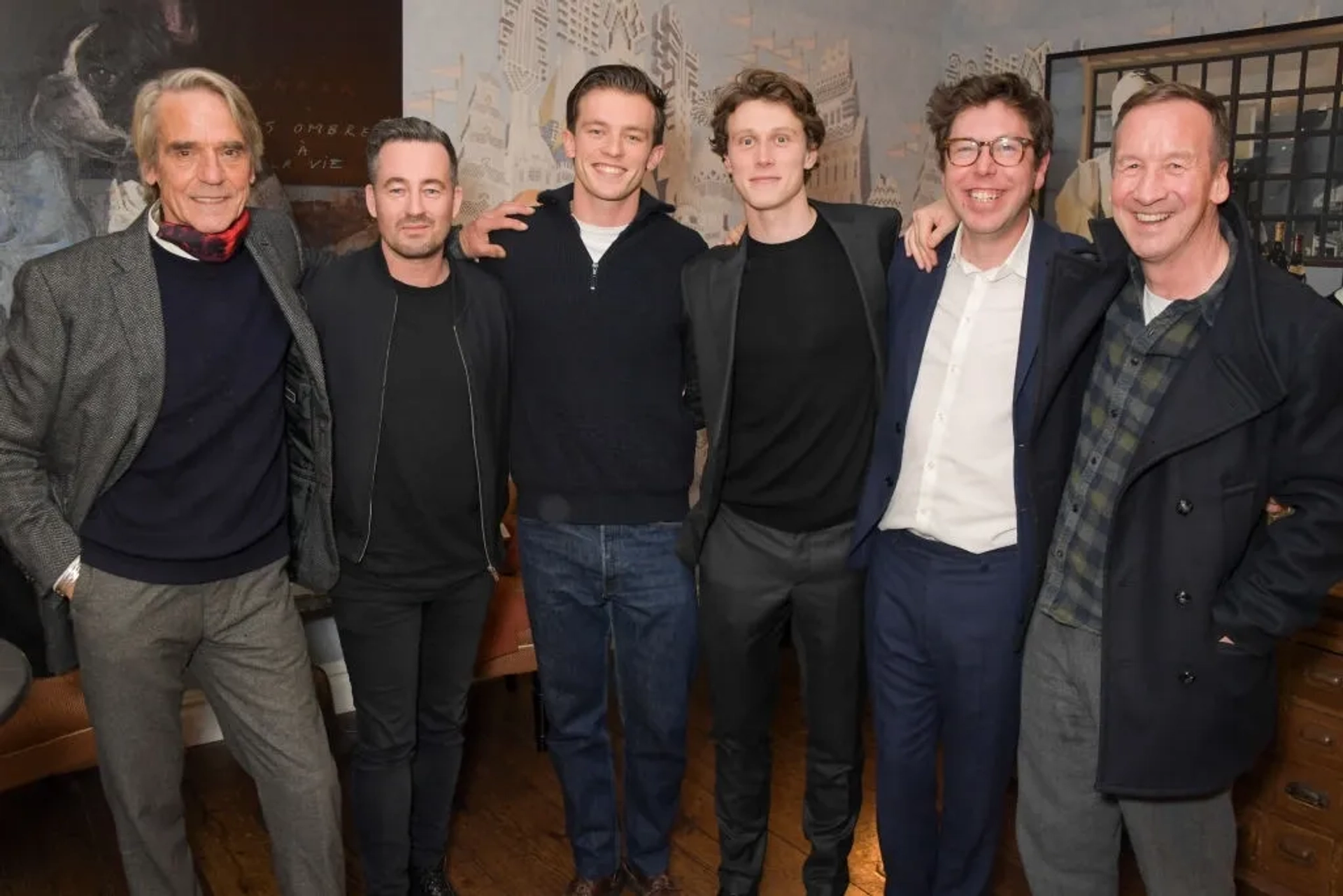 Jeremy Irons, Andrew Eaton, George MacKay, Jannis Niewöhner, and Ben Power at an event for Munich: The Edge of War (2021)