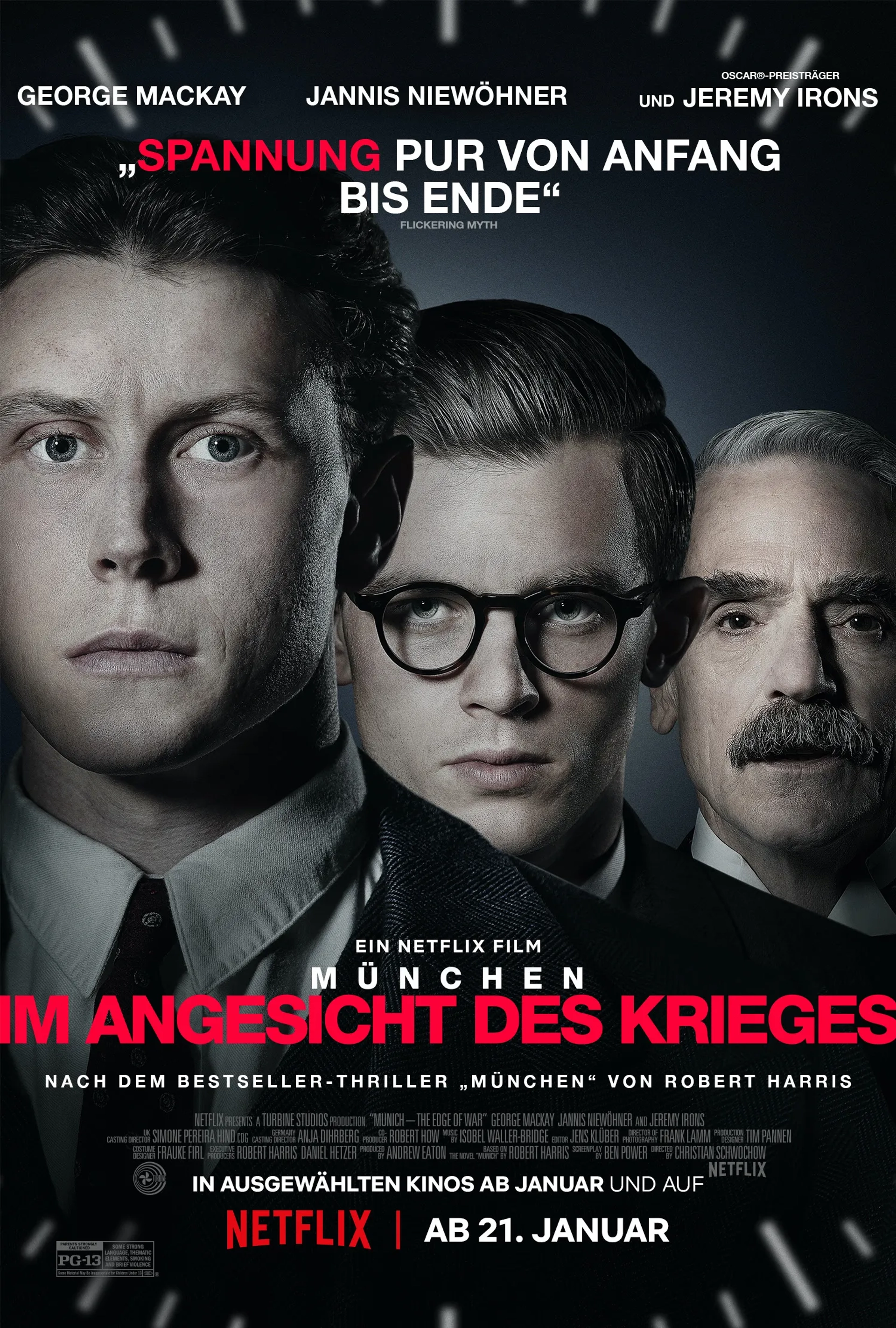 Jeremy Irons, George MacKay, and Jannis Niewöhner in Munich: The Edge of War (2021)