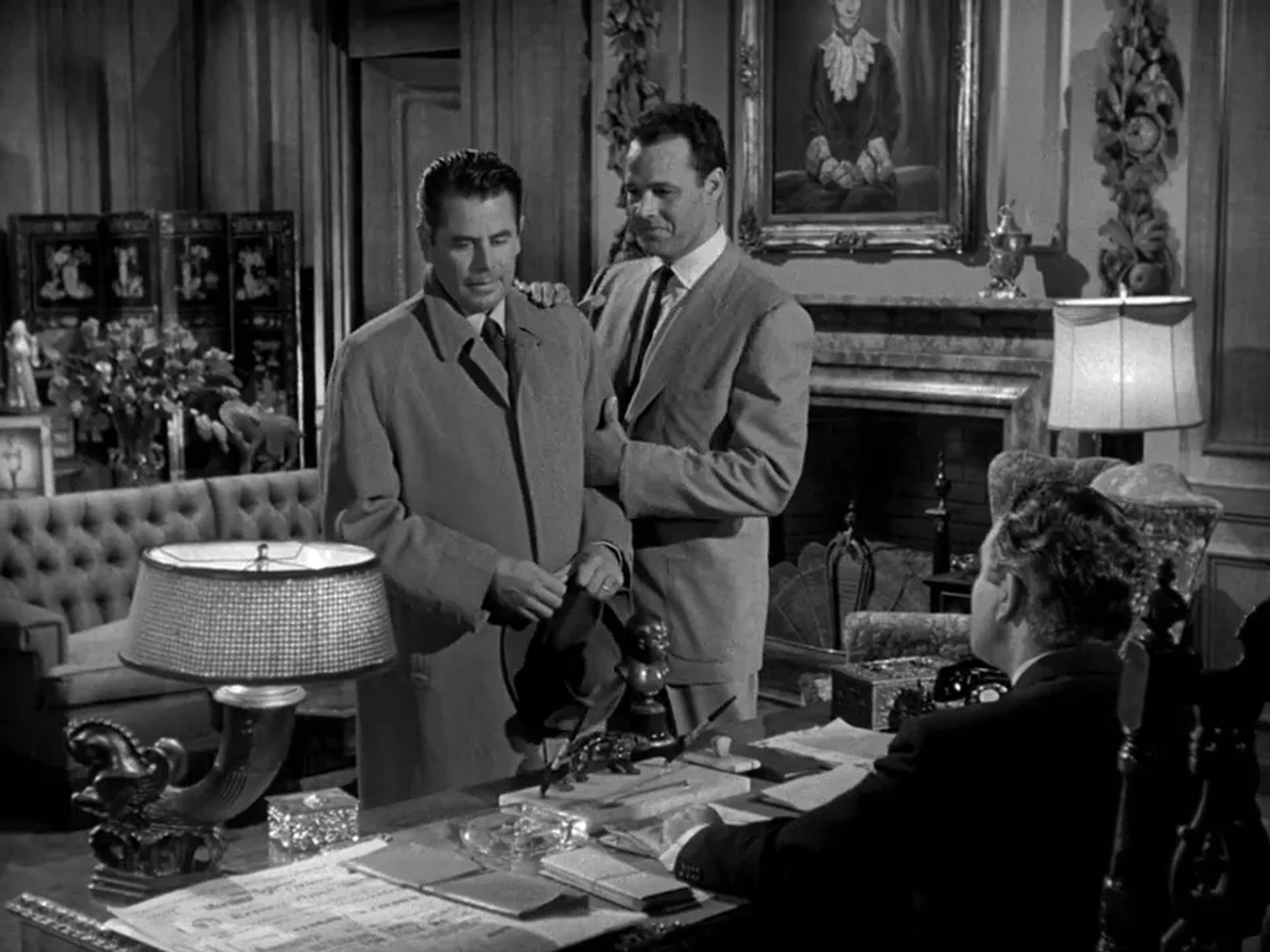 Glenn Ford, Chris Alcaide, and Alexander Scourby in The Big Heat (1953)