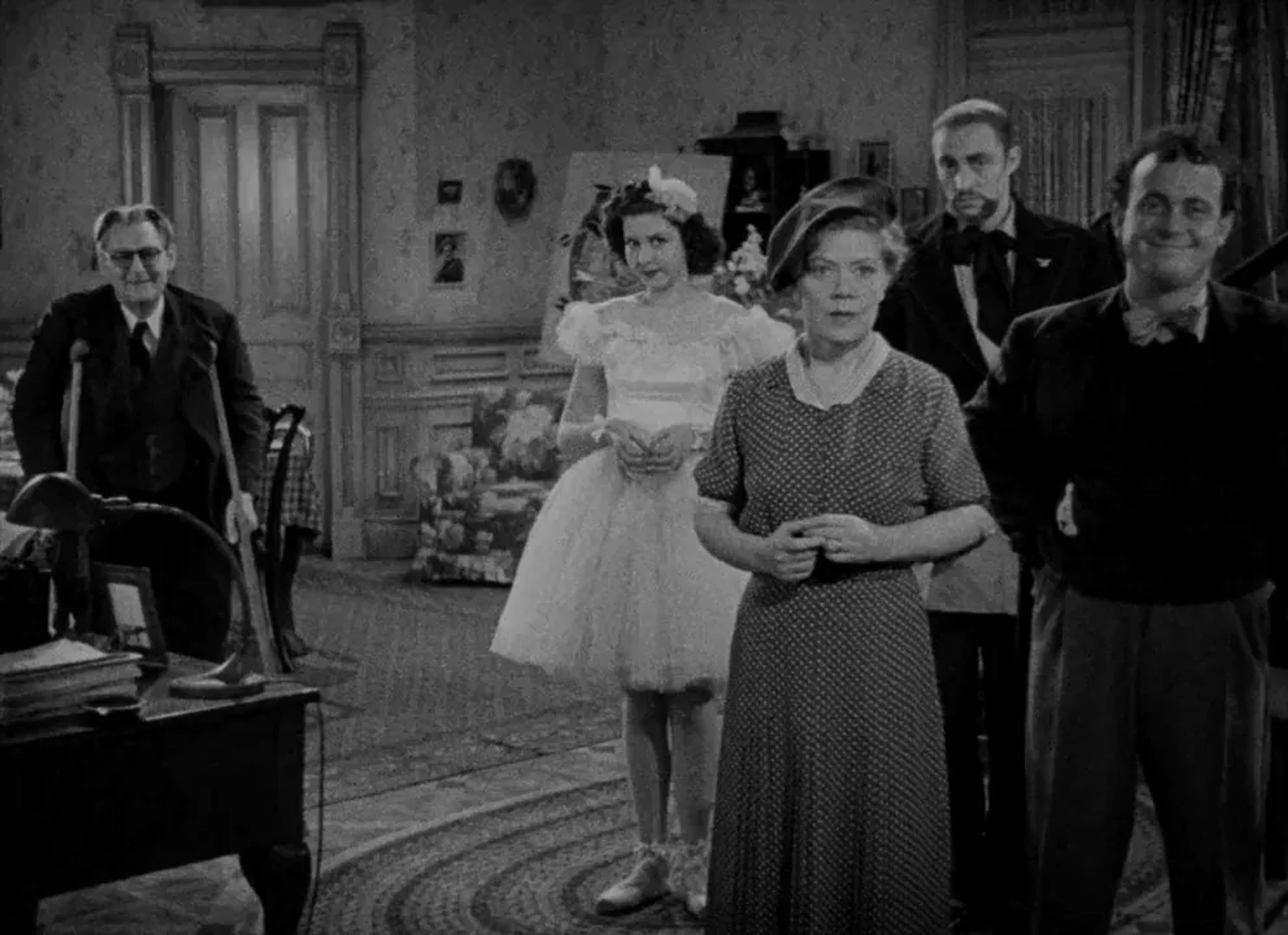 Lionel Barrymore, Spring Byington, Mischa Auer, Ann Miller, and Dub Taylor in You Can't Take It with You (1938)