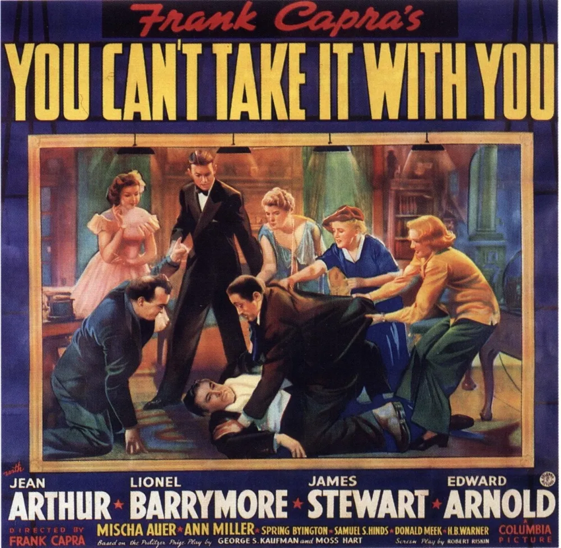 James Stewart, Jean Arthur, Spring Byington, Edward Arnold, Mischa Auer, Mary Forbes, Ann Miller, and Dub Taylor in You Can't Take It with You (1938)