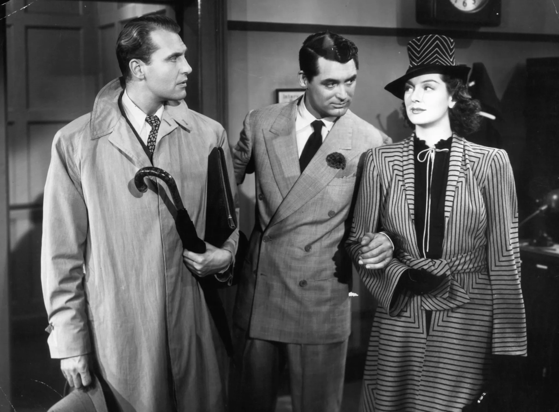 Cary Grant, Ralph Bellamy, and Rosalind Russell in His Girl Friday (1940)