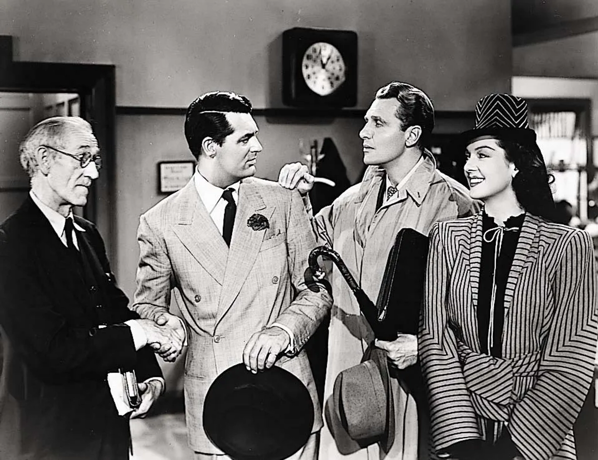 Cary Grant, Ralph Bellamy, Earl Dwire, and Rosalind Russell in His Girl Friday (1940)