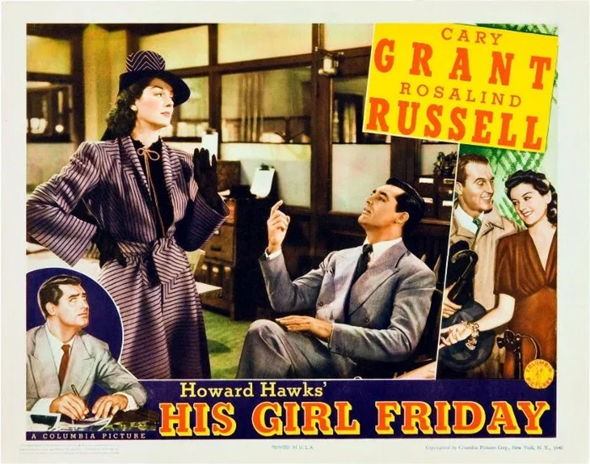 Cary Grant, Ralph Bellamy, and Rosalind Russell in His Girl Friday (1940)