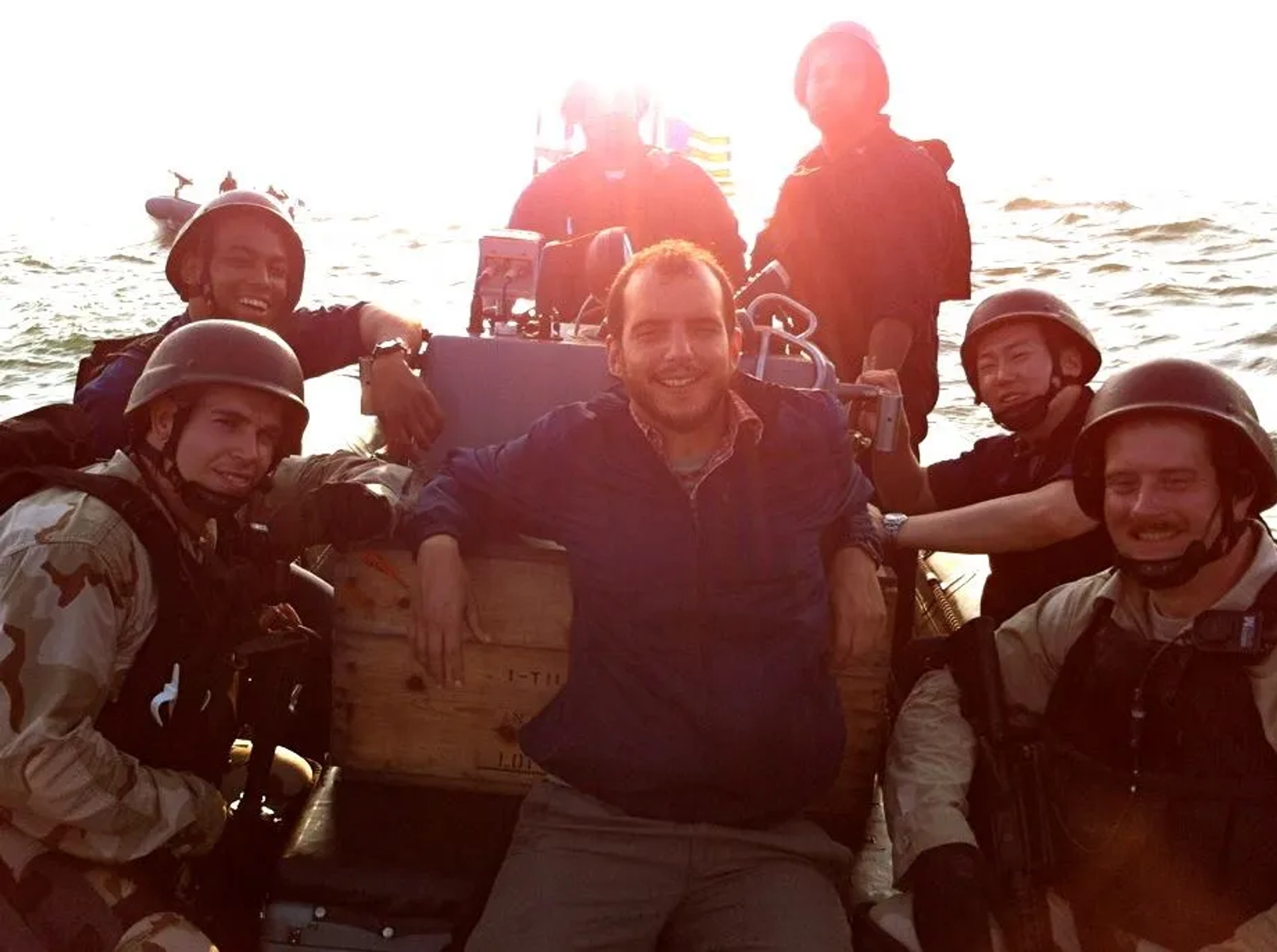 BTS: Captain Phillips. Our gunner snagged a snapshot of us in between takes. (L-R) Roger Edwards, "Liberace", Omar Berdouni, Me, and "Stache".