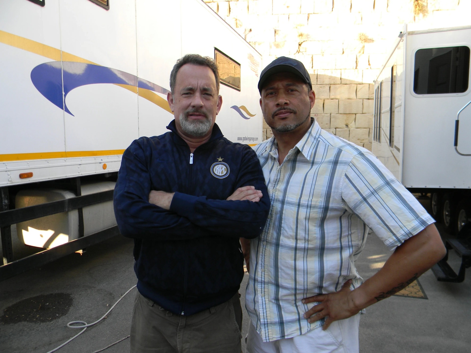 Tom Hanks & Mark Holden on the set of Captain Phillips.