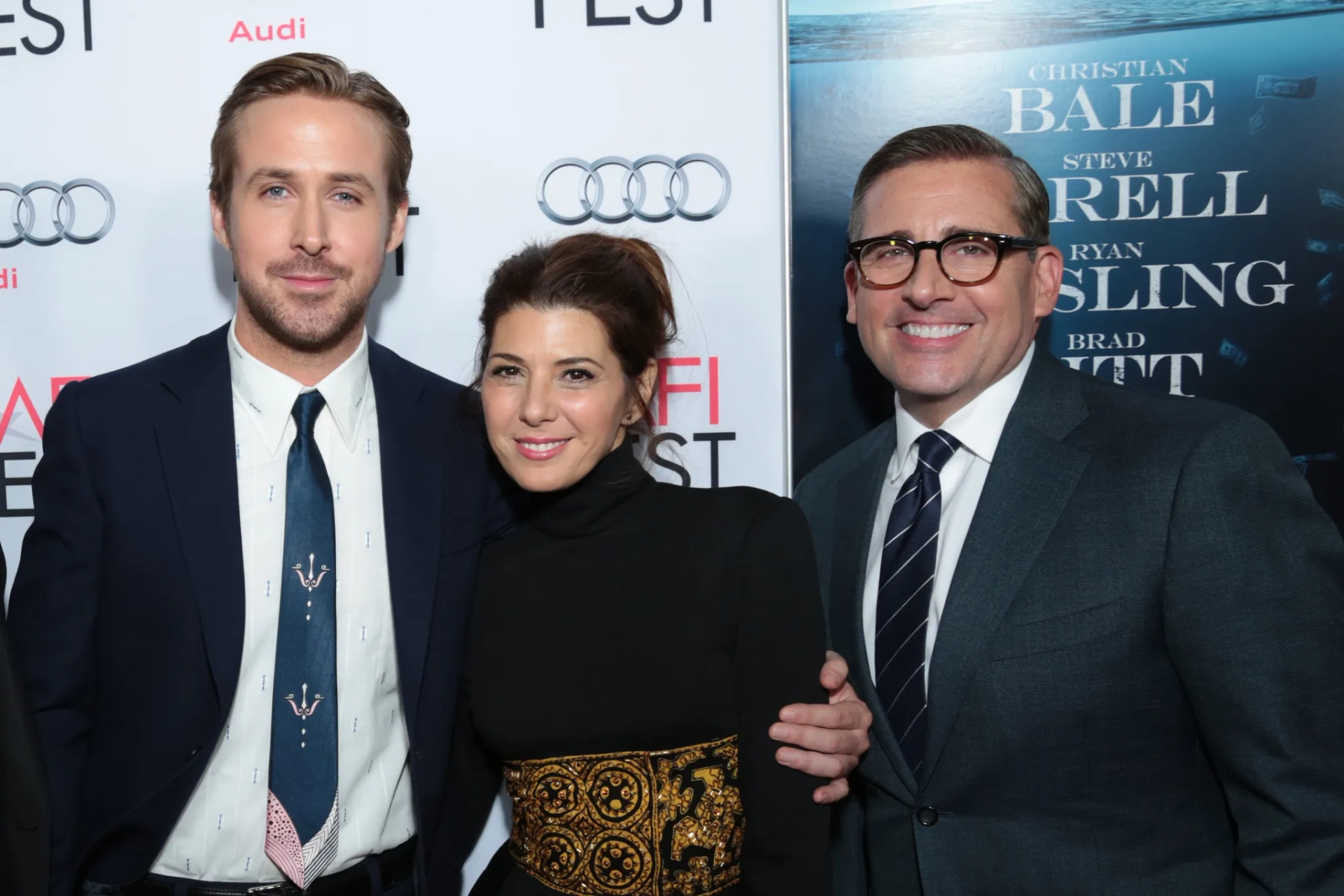 Marisa Tomei, Steve Carell, and Ryan Gosling at an event for The Big Short (2015)