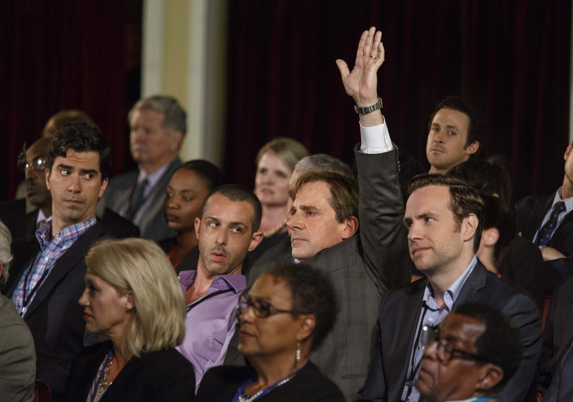 Steve Carell, Ryan Gosling, Hamish Linklater, Jeremy Strong, and Rafe Spall in The Big Short (2015)