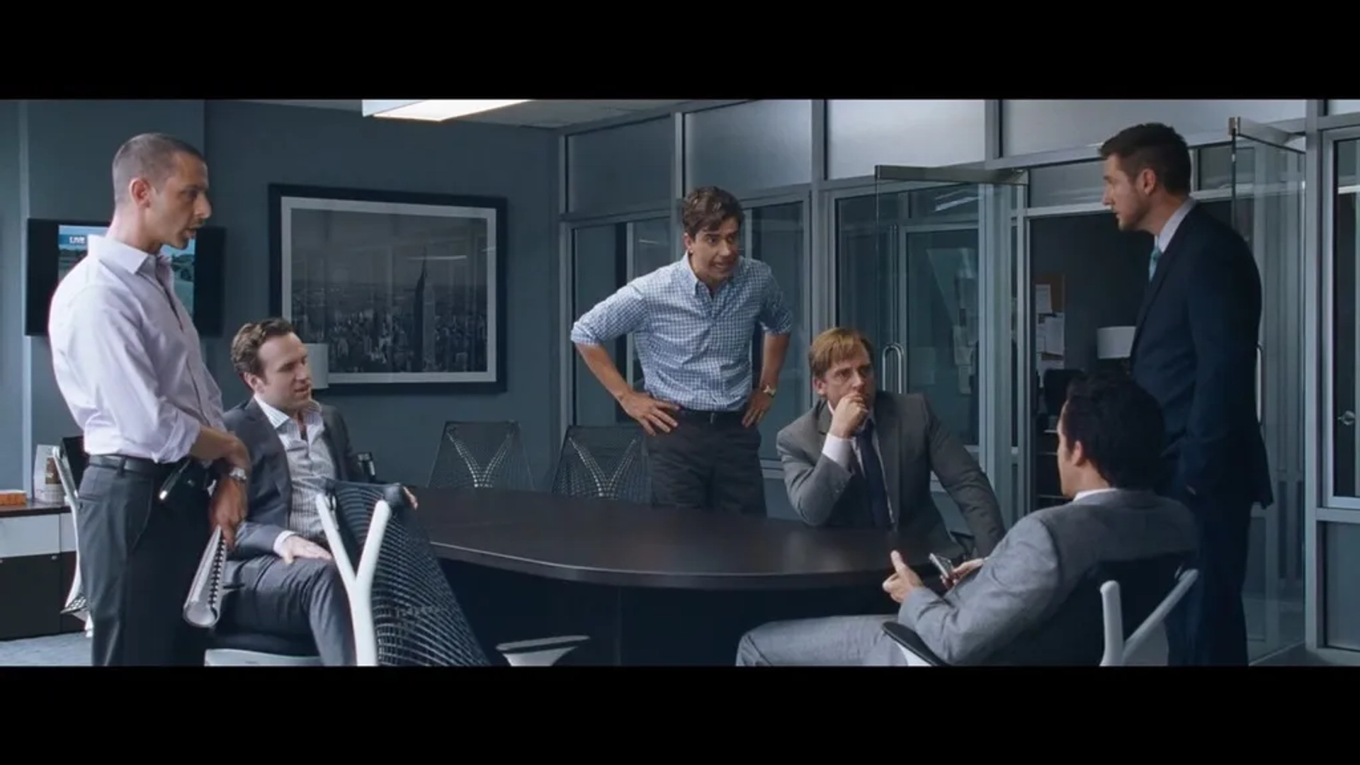 Steve Carell, Ryan Gosling, Hamish Linklater, Jeremy Strong, Rafe Spall, and Jeffry Griffin in The Big Short (2015)