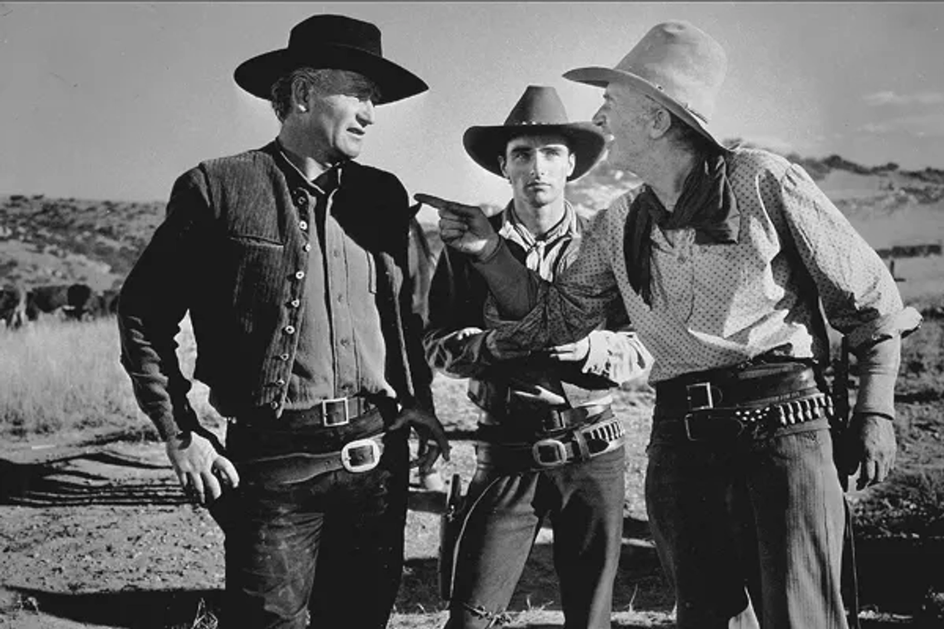 John Wayne, Walter Brennan, and Montgomery Clift in Red River (1948)