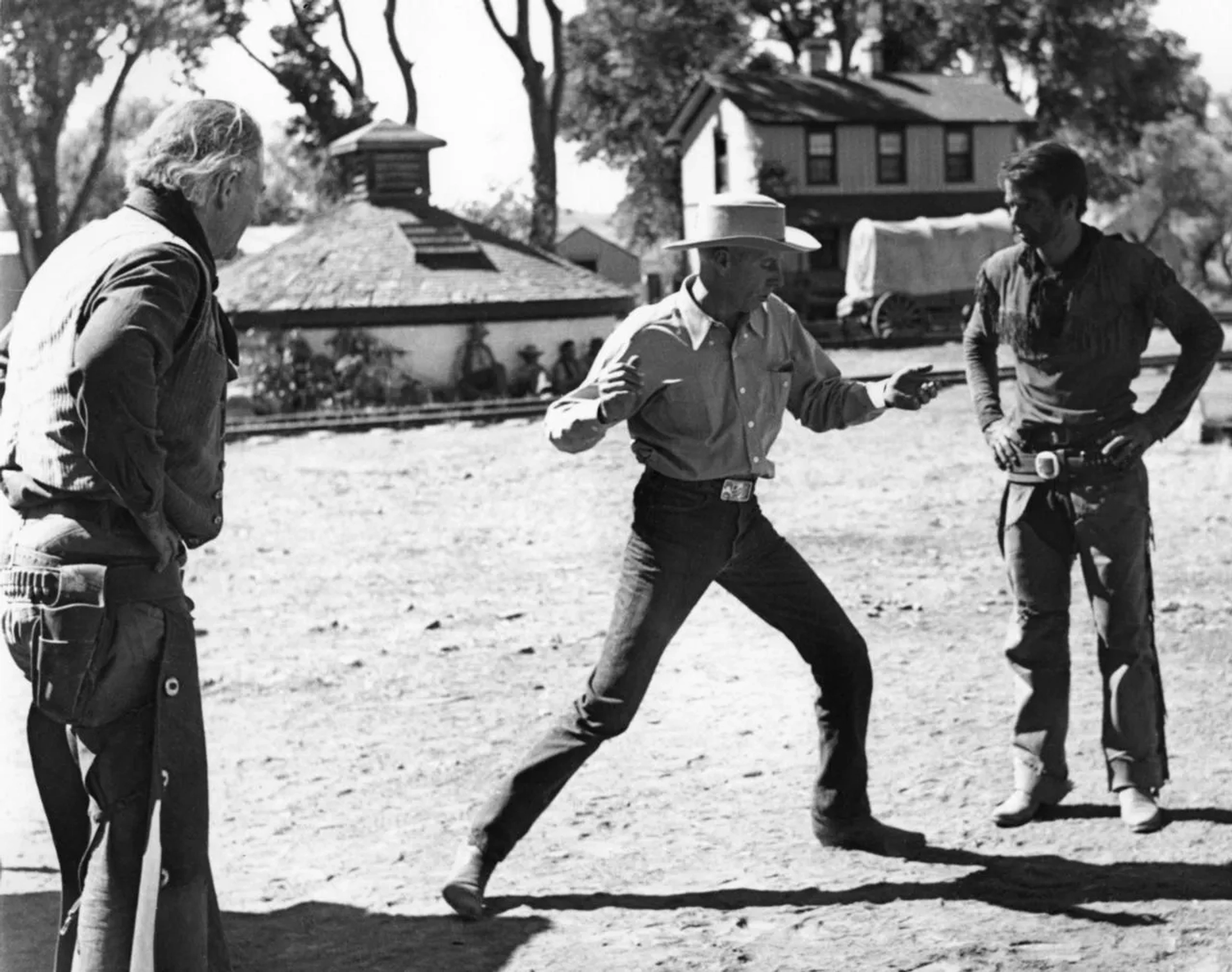 John Wayne, Montgomery Clift, and Howard Hawks in Red River (1948)