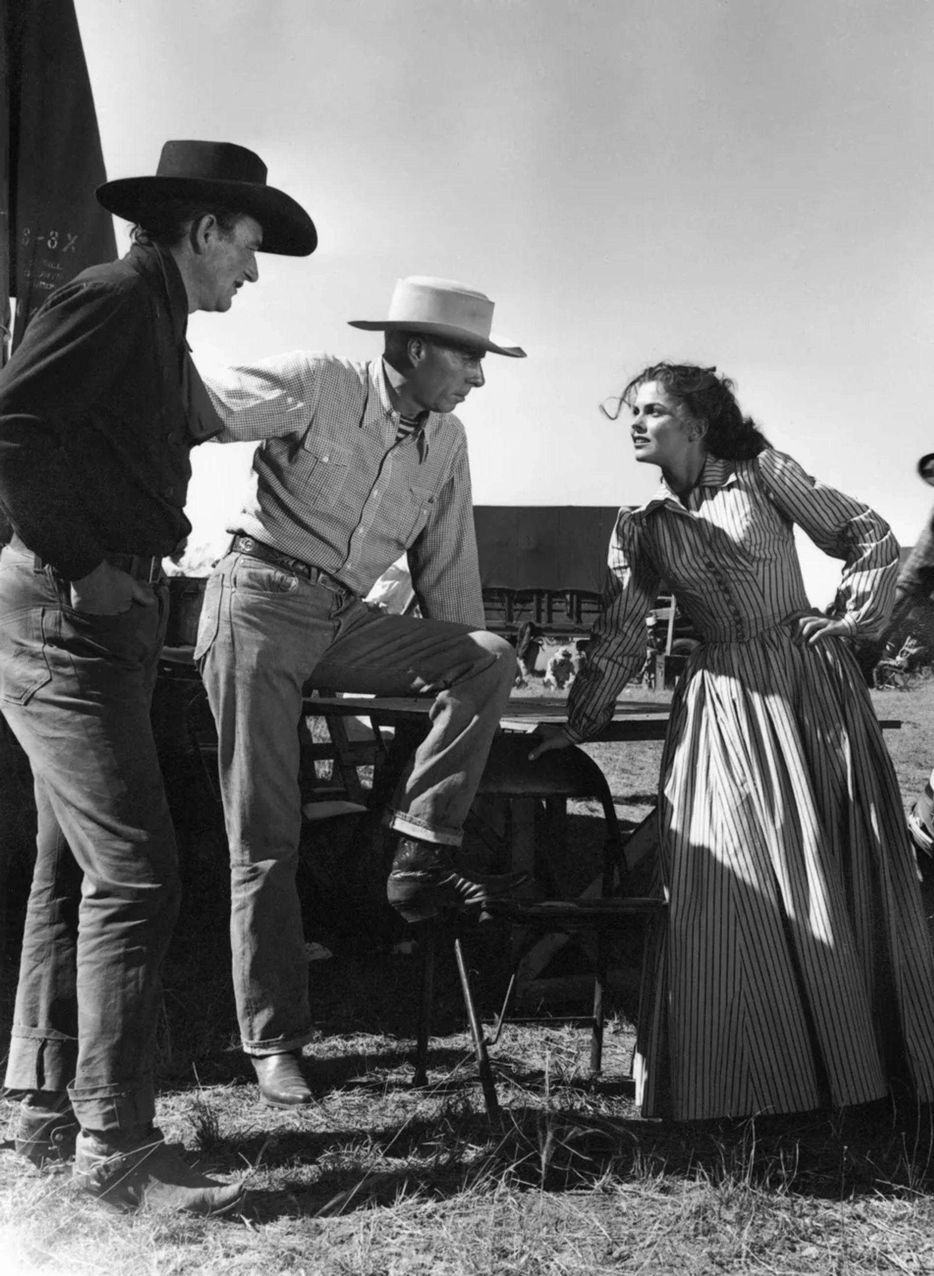 John Wayne, Howard Hawks, and Joanne Dru in Red River (1948)