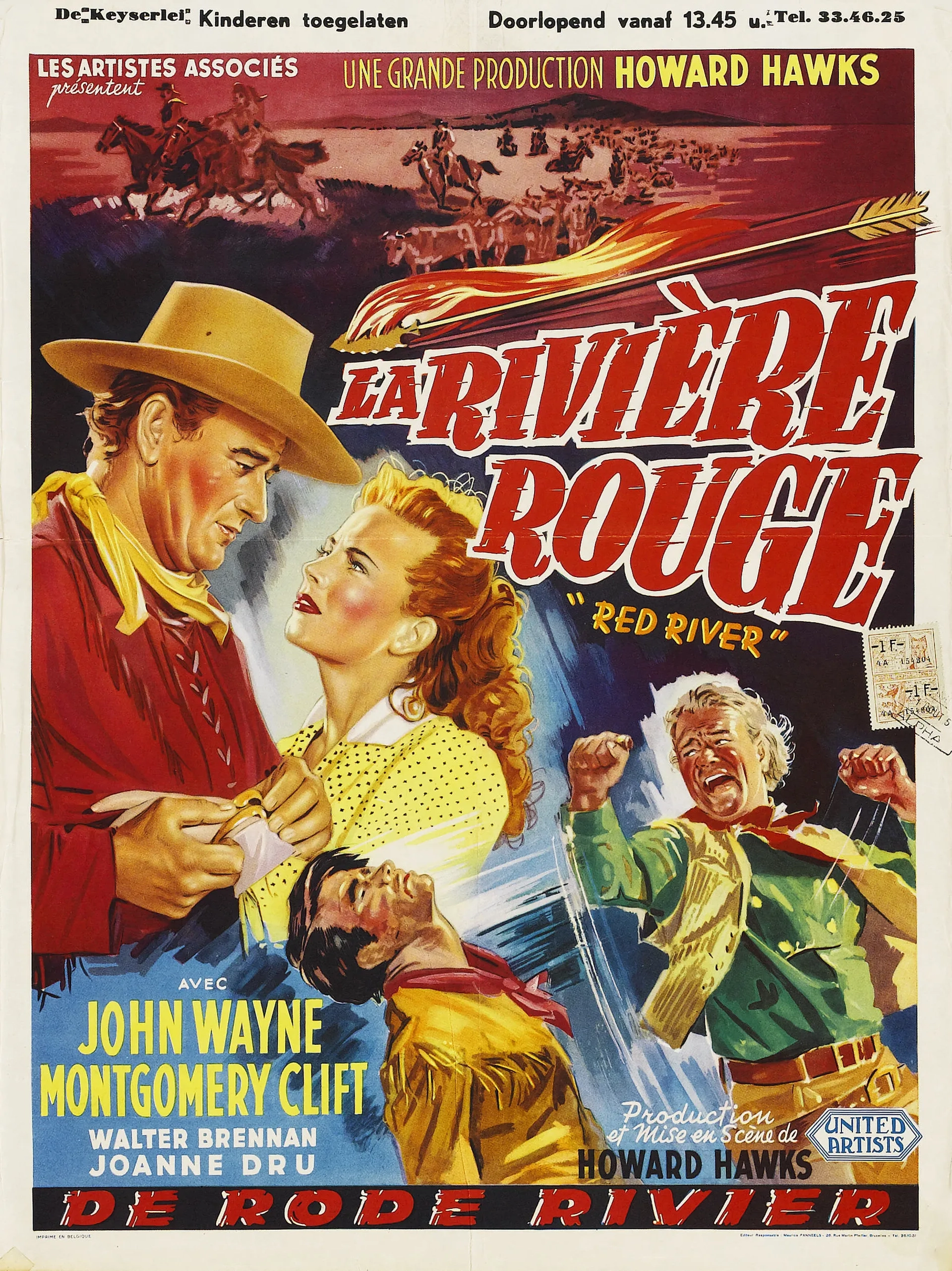 John Wayne, Montgomery Clift, and Joanne Dru in Red River (1948)