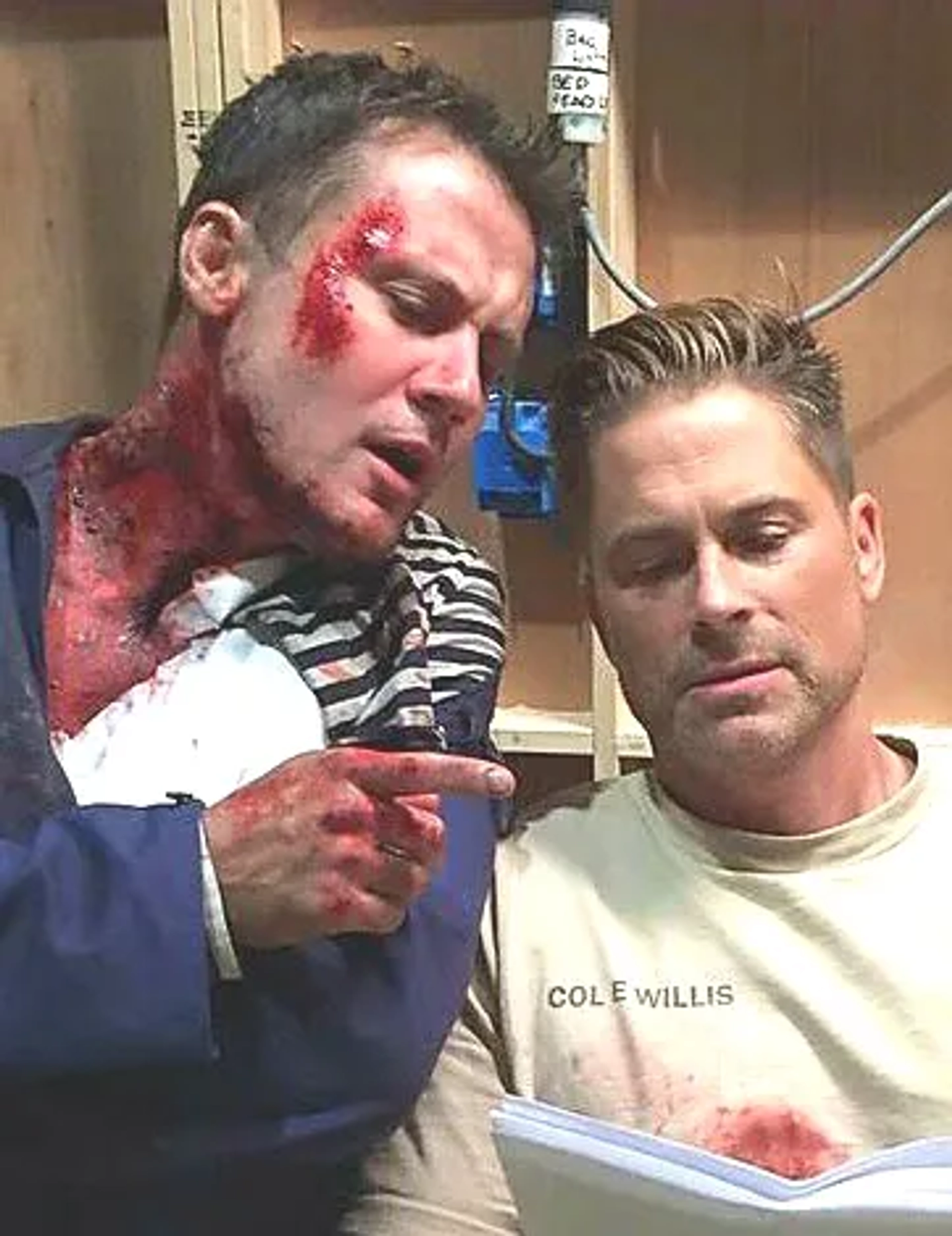 Alex Feldman and Rob Lowe on the set of Code Black (CBS).