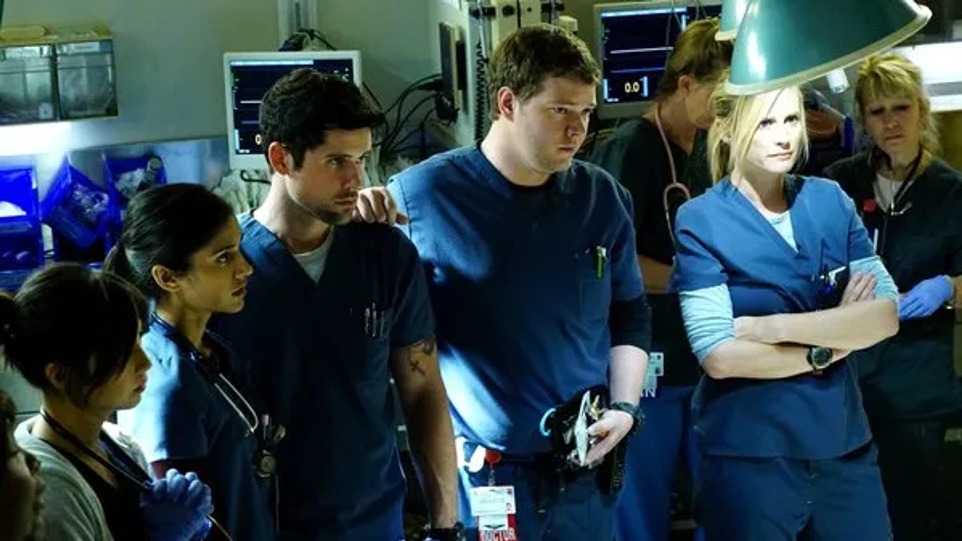 Angela Relucio, Melanie Chandra, Benjamin Hollingsworth, Harry Ford, and Bonnie Somerville. "Code Black" on CBS.