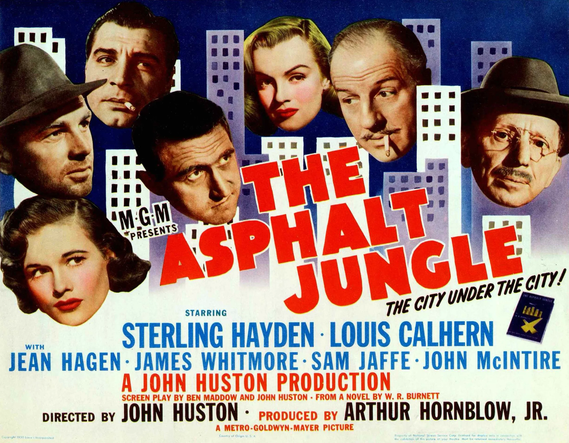 Marilyn Monroe, Sterling Hayden, Louis Calhern, Anthony Caruso, Jean Hagen, Sam Jaffe, and James Whitmore in The Asphalt Jungle (1950)