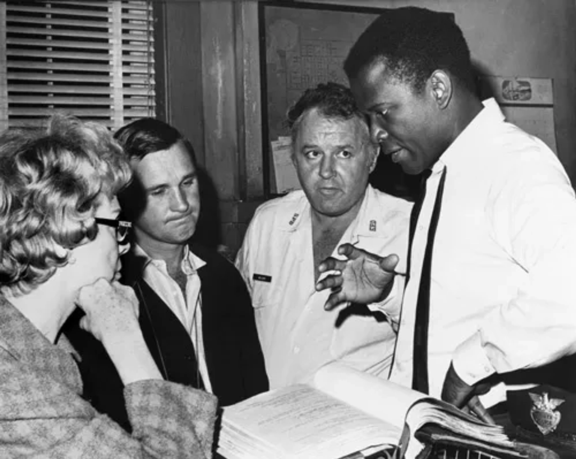 Sidney Poitier, Rod Steiger, and Norman Jewison in In the Heat of the Night (1967)