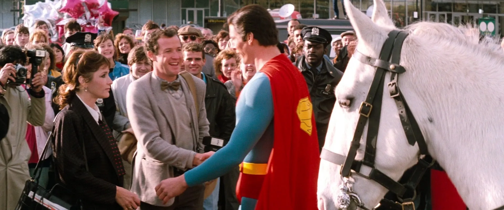 Christopher Reeve, Margot Kidder, and Marc McClure in Superman IV: The Quest for Peace (1987)