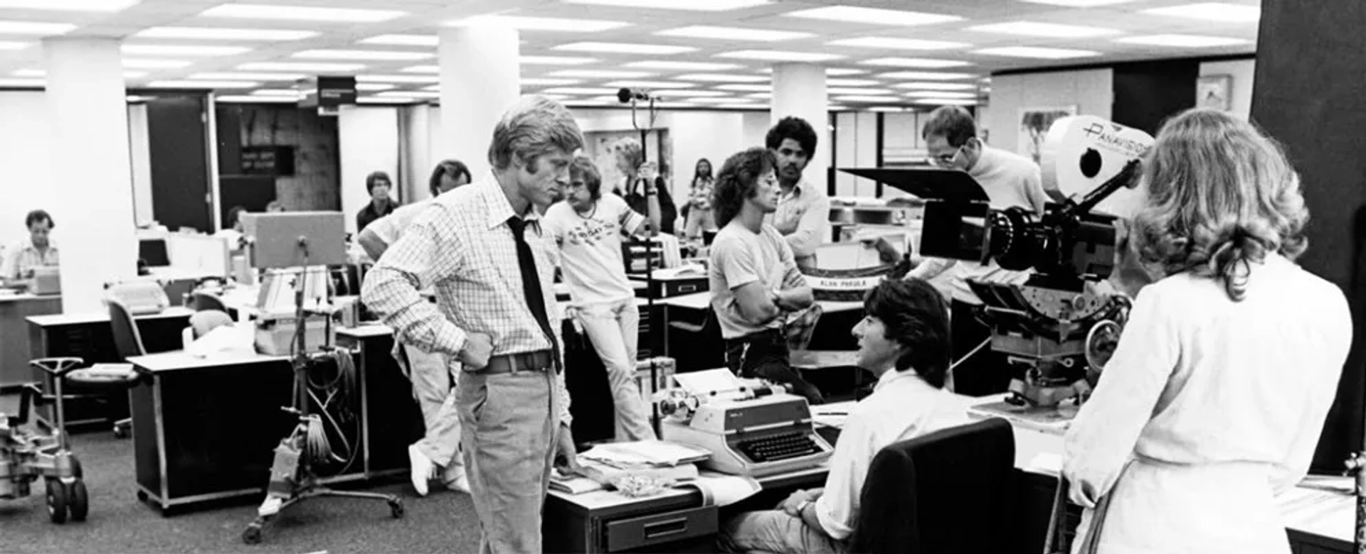 Dustin Hoffman, Robert Redford, and Ronald L. Vargas Jr. in All the President's Men (1976)