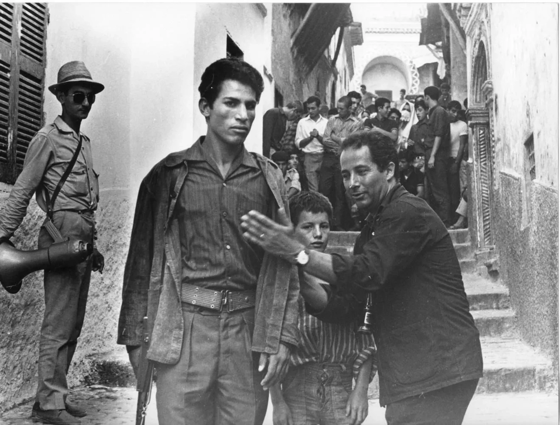 Mohamed Ben Kassen, Brahim Hadjadj, and Gillo Pontecorvo in The Battle of Algiers (1966)