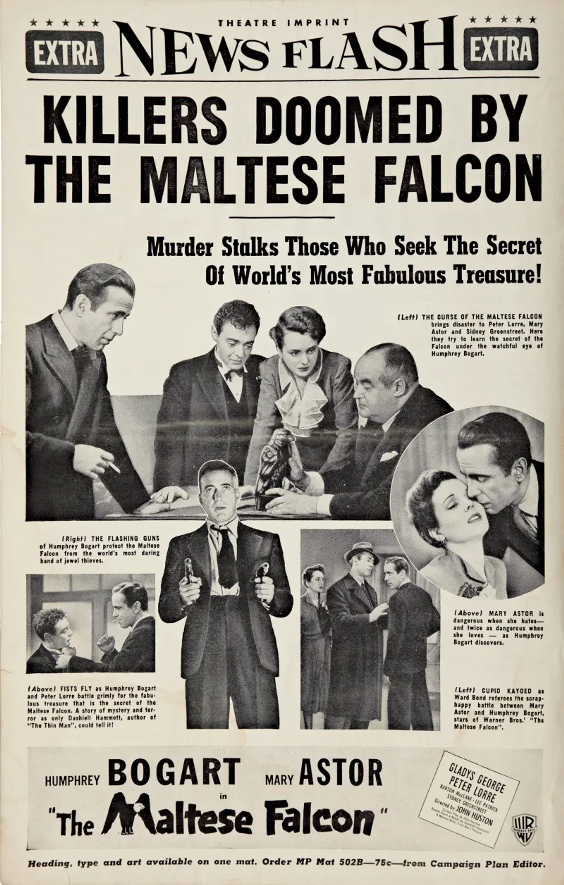 Humphrey Bogart, Peter Lorre, Mary Astor, Ward Bond, Sydney Greenstreet, and Gladys George in The Maltese Falcon (1941)