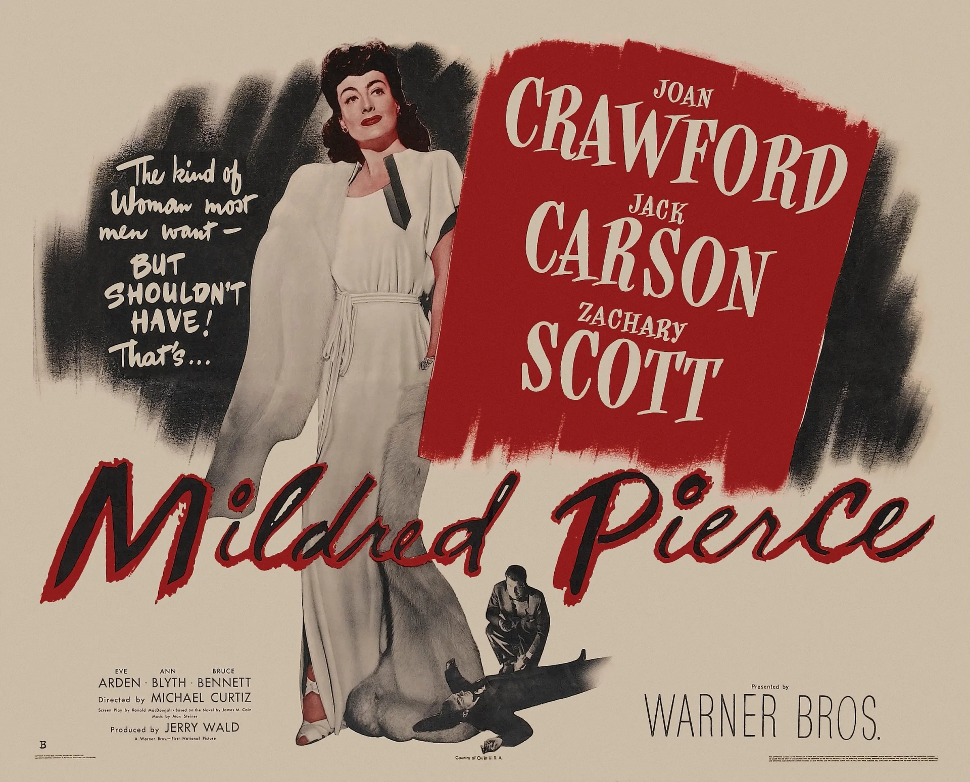 Joan Crawford, Jack Carson, and Zachary Scott in Mildred Pierce (1945)