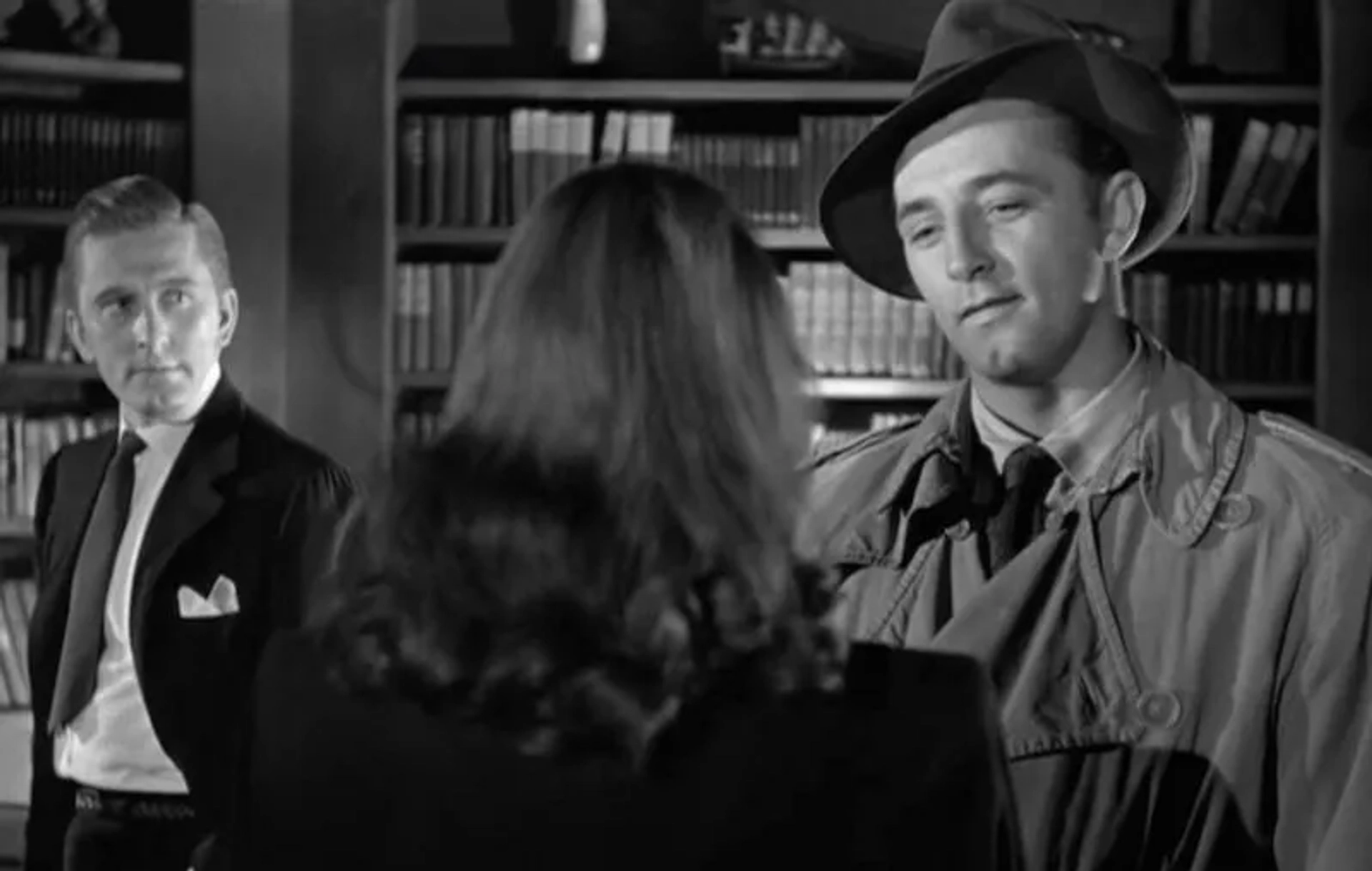 Kirk Douglas, Robert Mitchum, and Jane Greer in Out of the Past (1947)