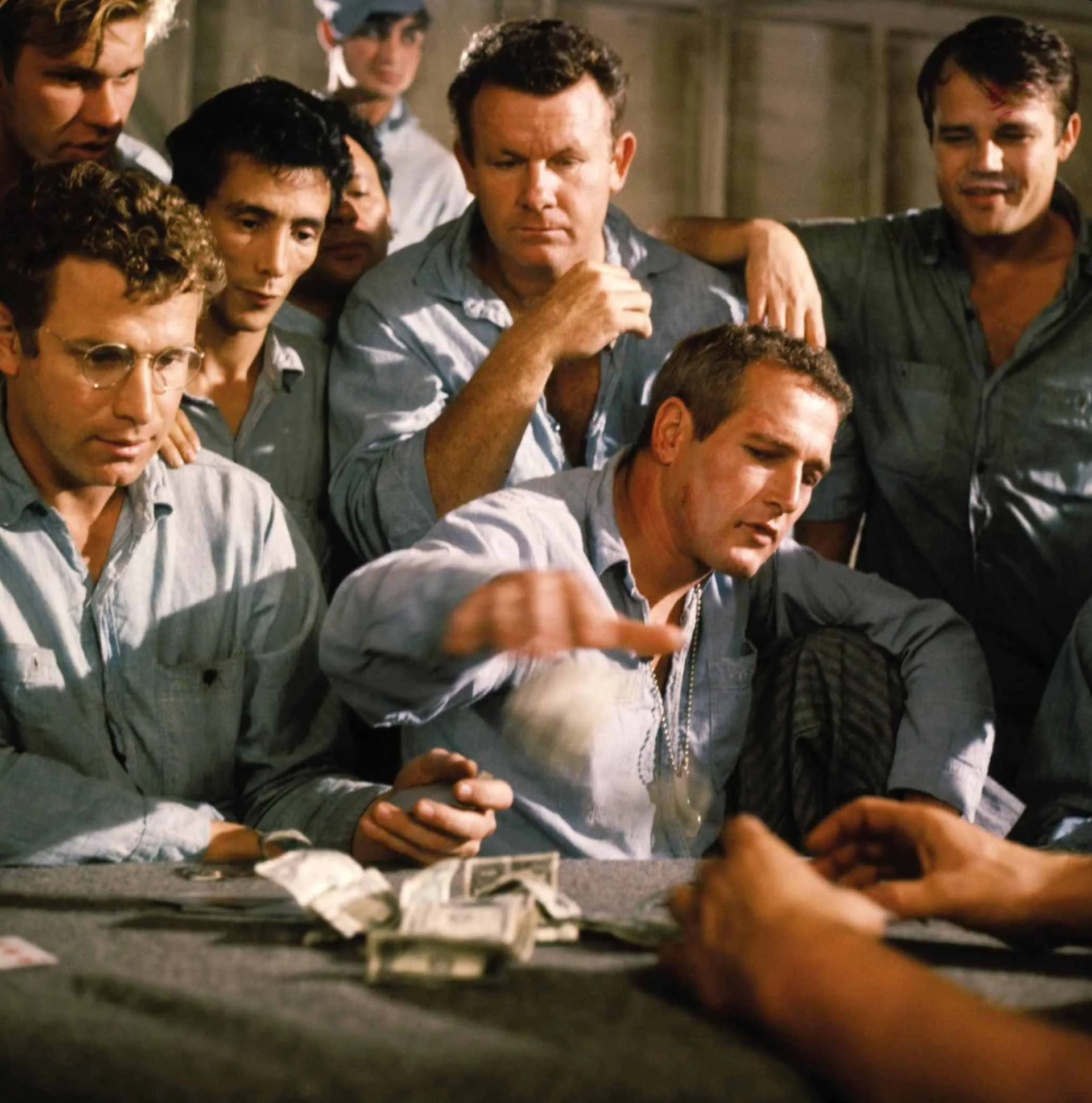 Paul Newman, Joe Don Baker, Lou Antonio, Marc Cavell, Chuck Hicks, and Wayne Rogers in Cool Hand Luke (1967)