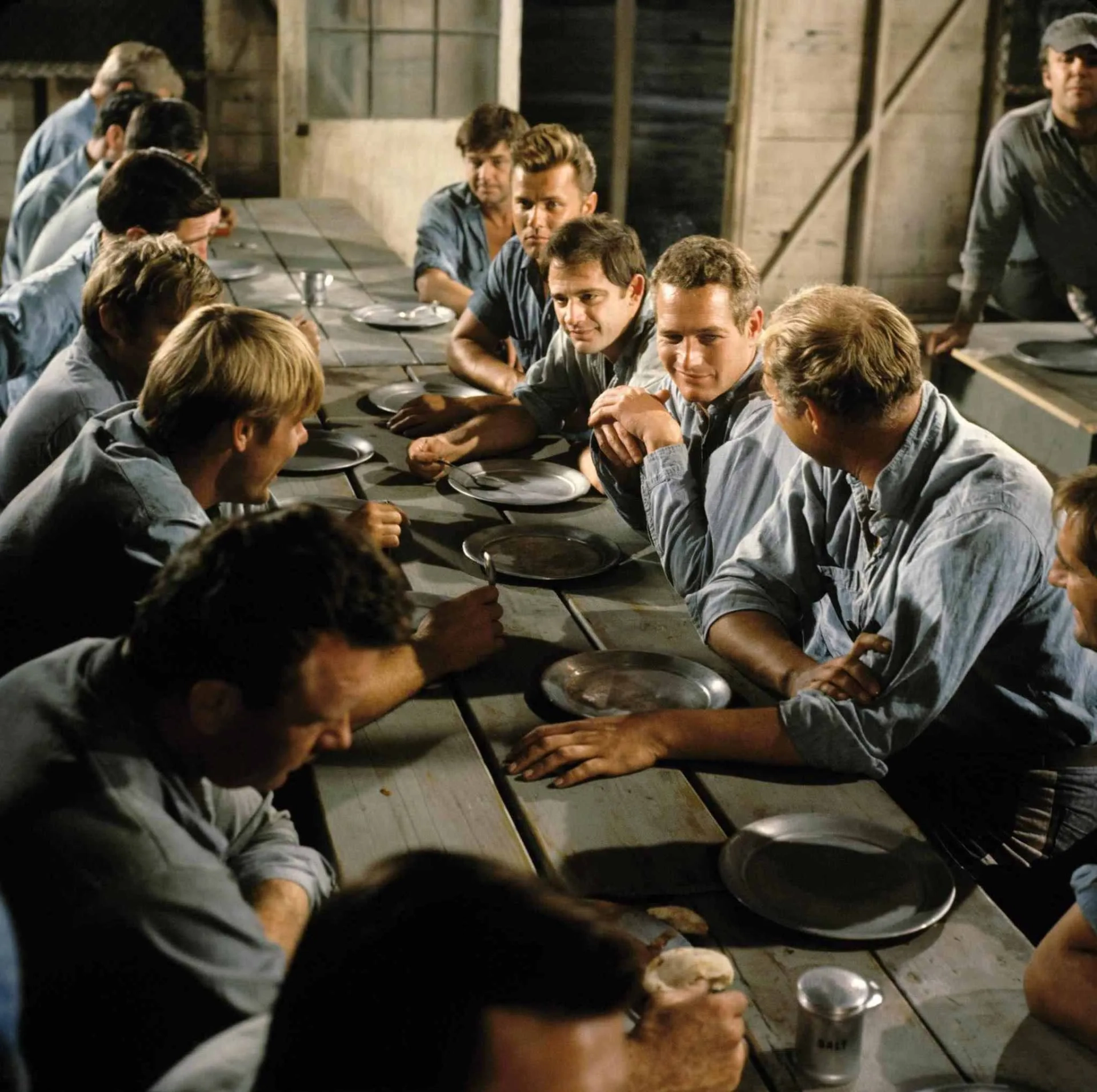 Paul Newman, George Kennedy, Harry Dean Stanton, Anthony Zerbe, Lou Antonio, J.D. Cannon, Richard Davalos, Norman Goodwins, Chuck Hicks, and Ralph Waite in Cool Hand Luke (1967)