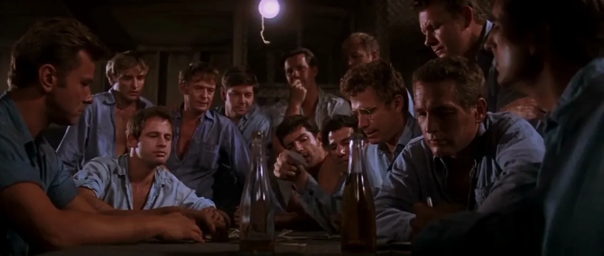 Paul Newman, Dennis Hopper, Harry Dean Stanton, Lou Antonio, Richard Davalos, Robert Drivas, Warren Finnerty, Chuck Hicks, Buck Kartalian, Wayne Rogers, and Ralph Waite in Cool Hand Luke (1967)